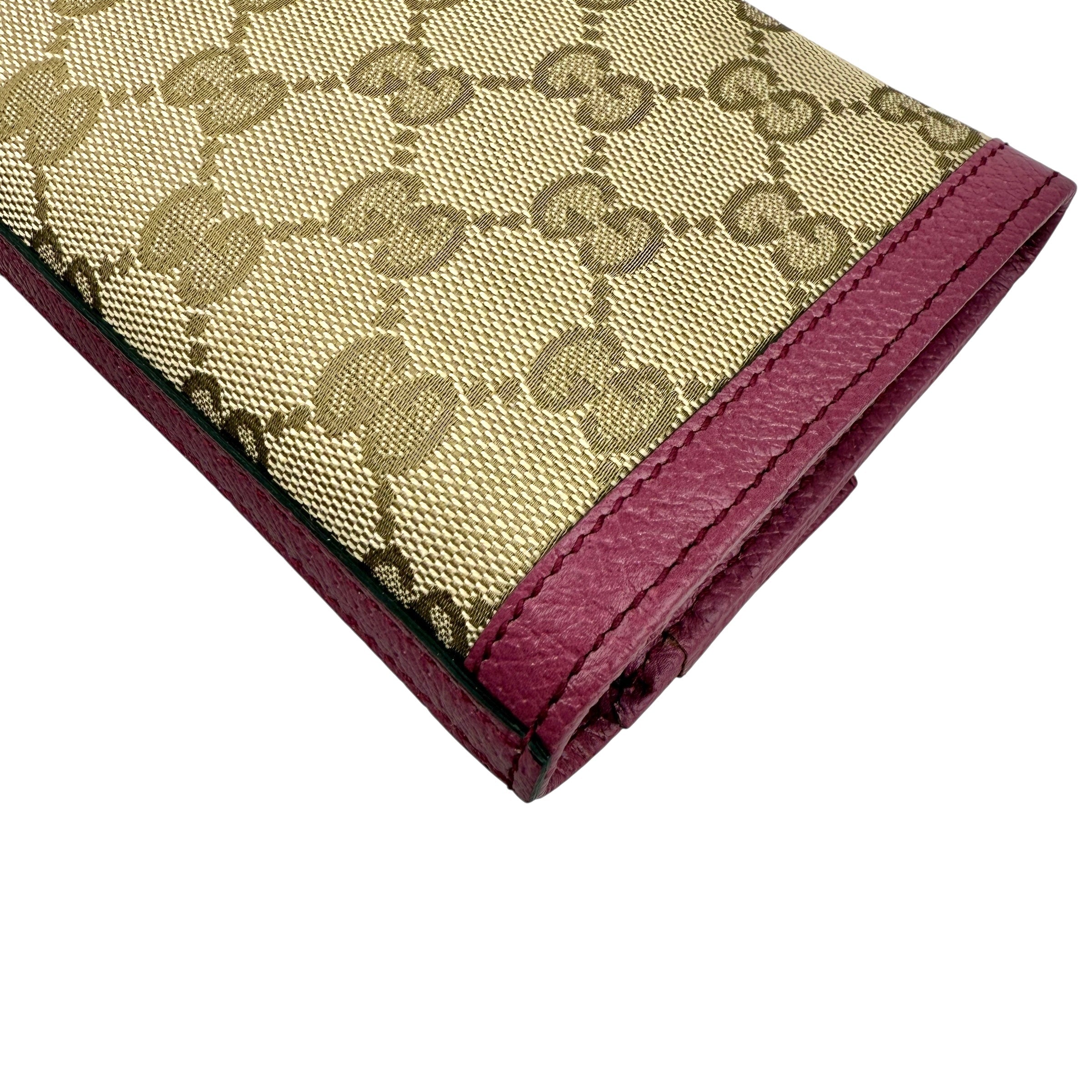 Gucci Calfskin GG Monogram Continental Wallet Beige Fuchsia
