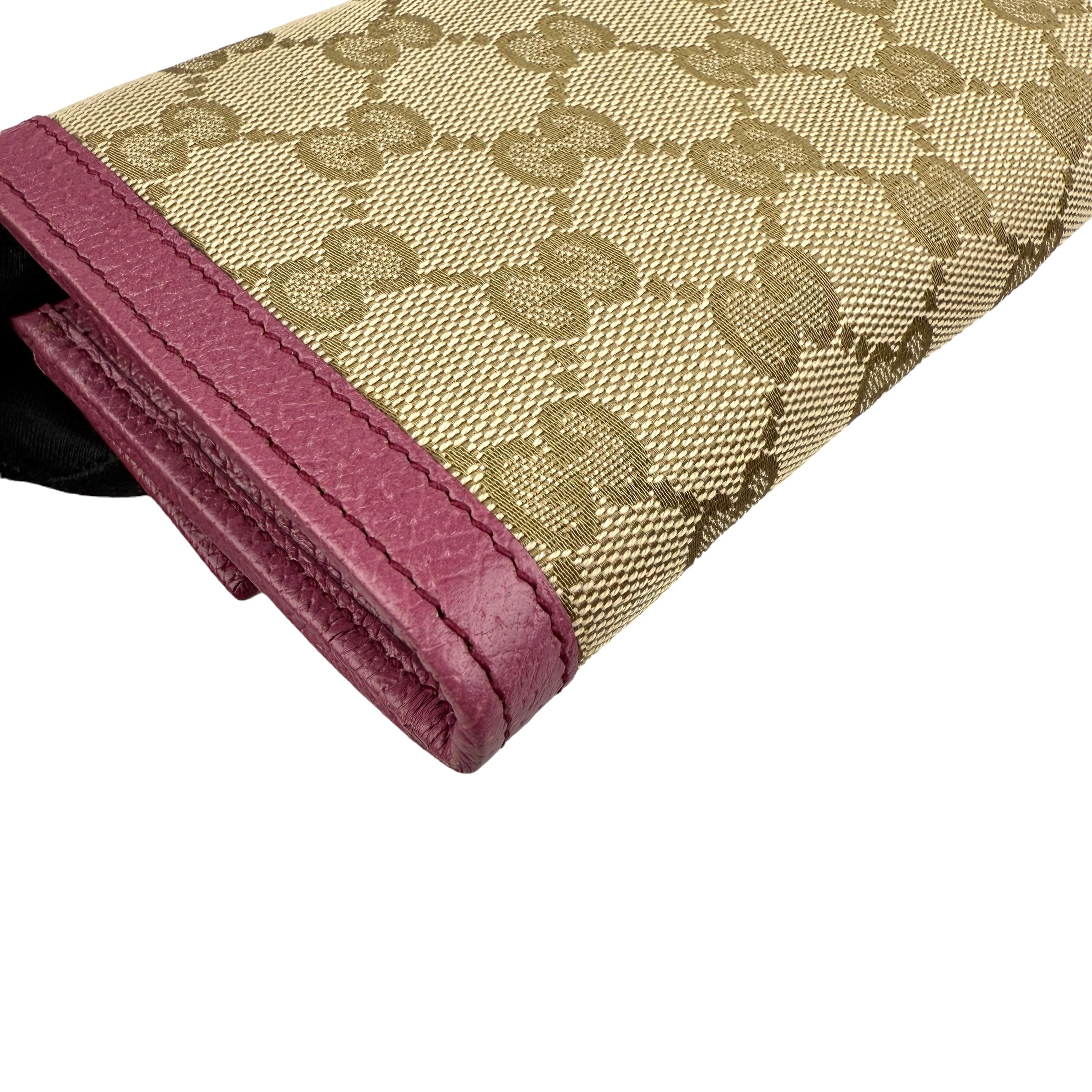 Gucci Calfskin GG Monogram Continental Wallet Beige Fuchsia
