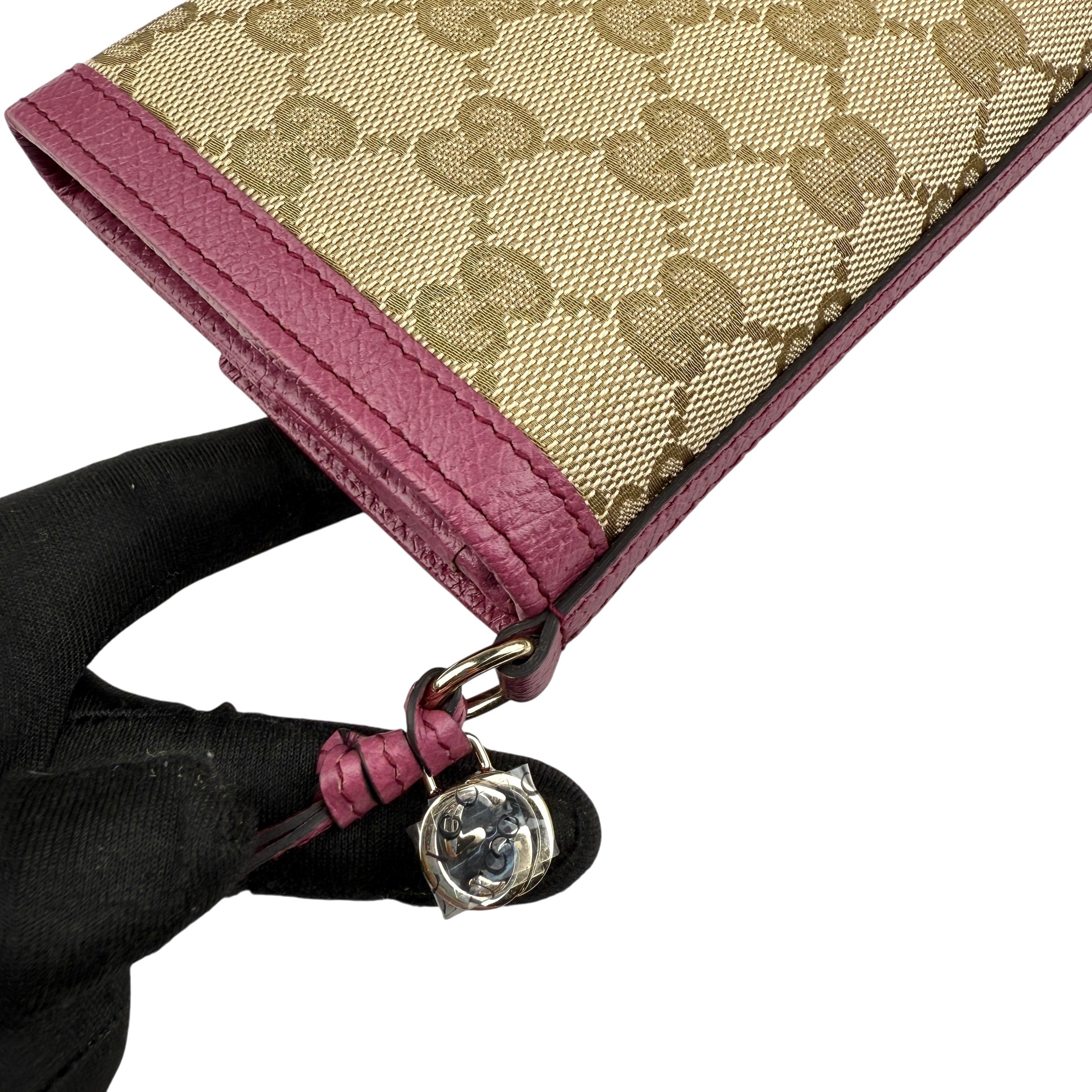 Gucci Calfskin GG Monogram Continental Wallet Beige Fuchsia