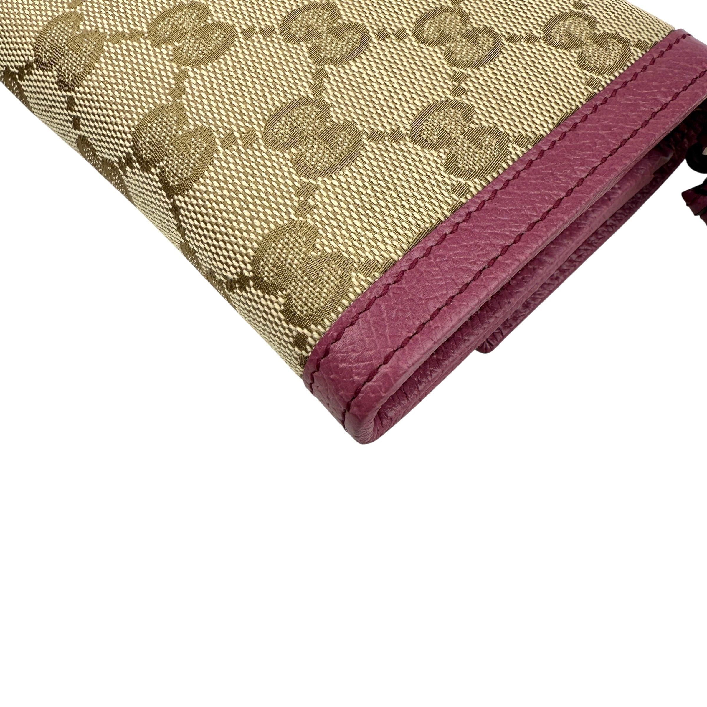Gucci Calfskin GG Monogram Continental Wallet Beige Fuchsia