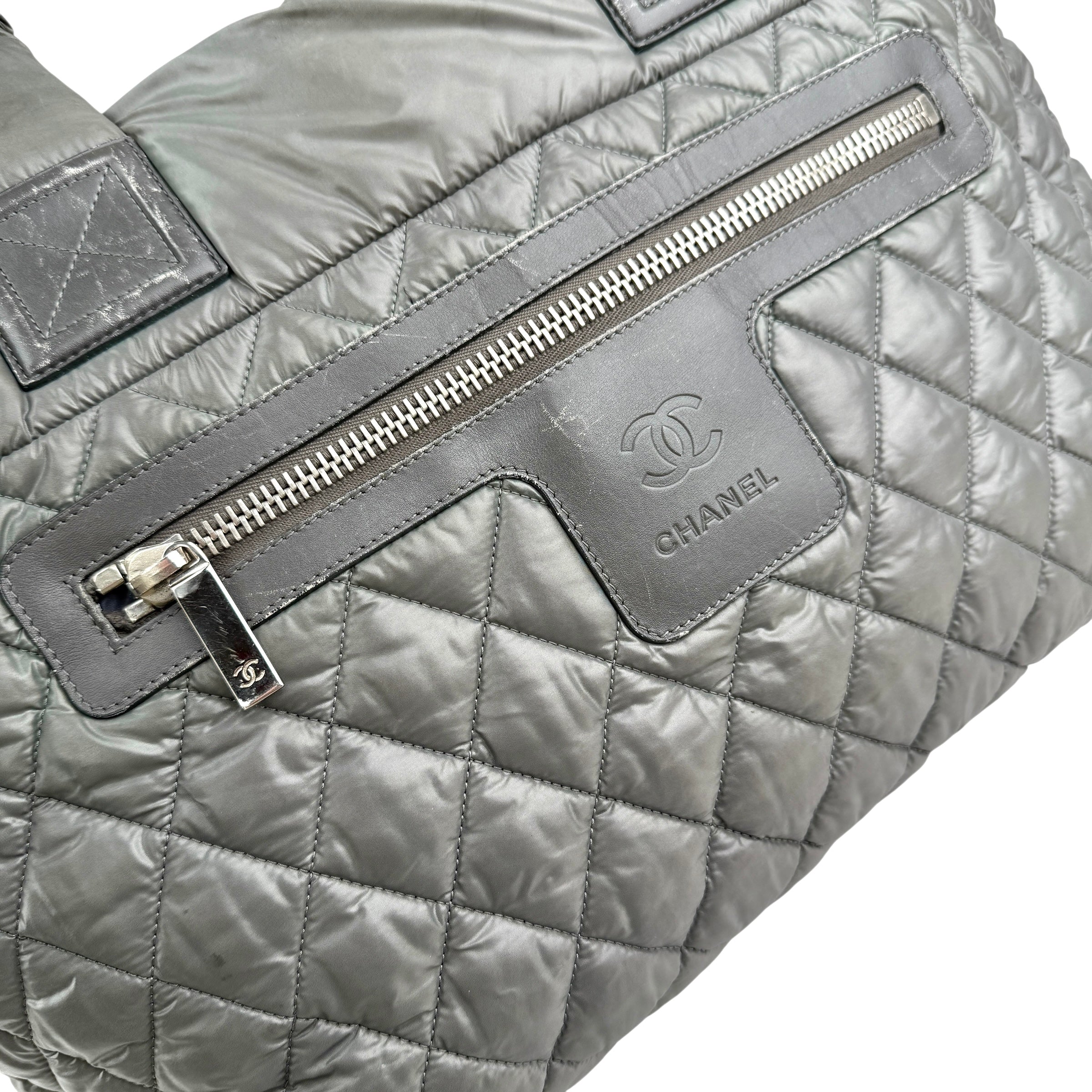 Pre-owned chanel coco cocoon nylon khaki tote bag front