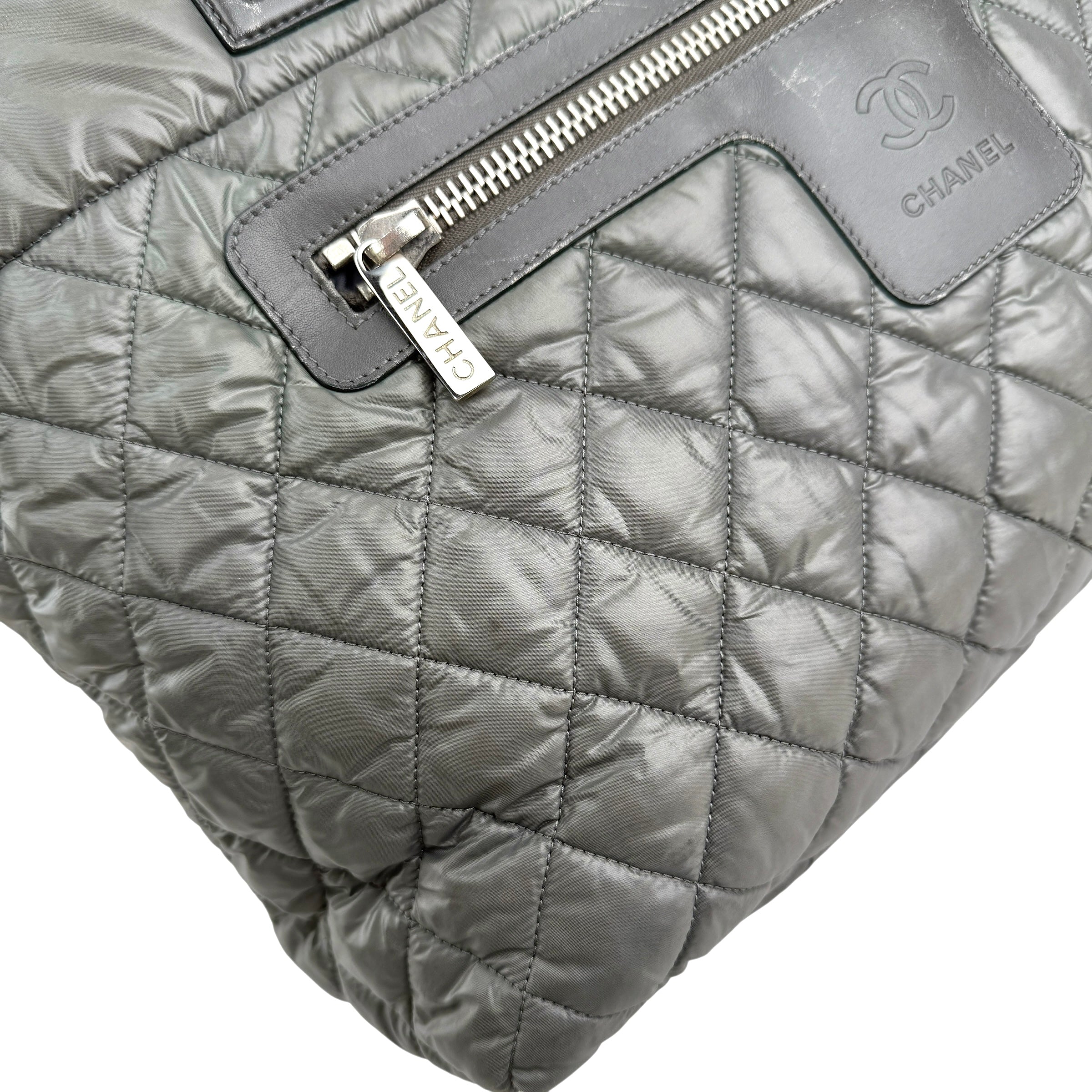 Pre-owned chanel coco cocoon nylon khaki tote bag front