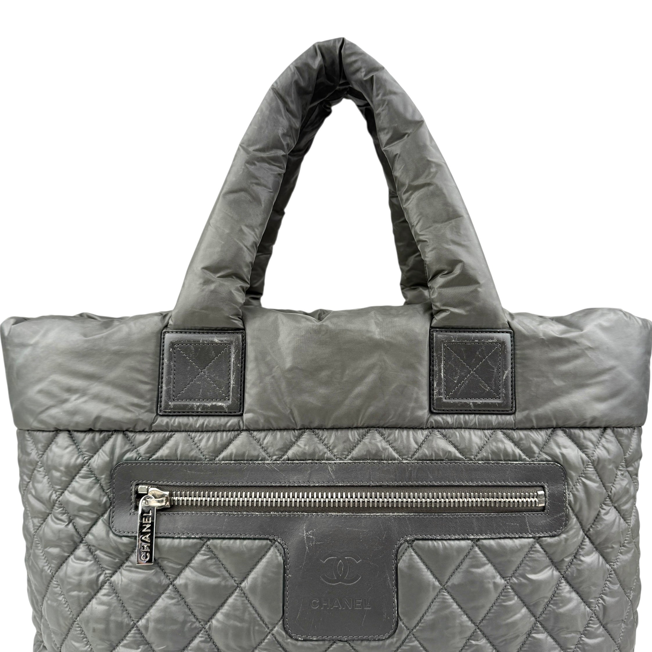 Pre-owned chanel coco cocoon nylon khaki tote bag front