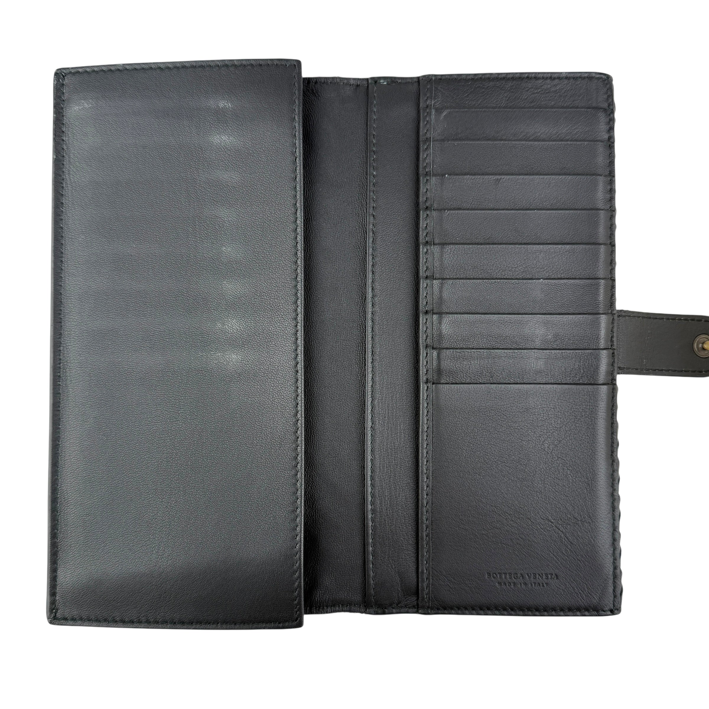 Pre-owned Bottega Veneta Black Intrecciato Woven Nappa Leather Continental Wallet wallet