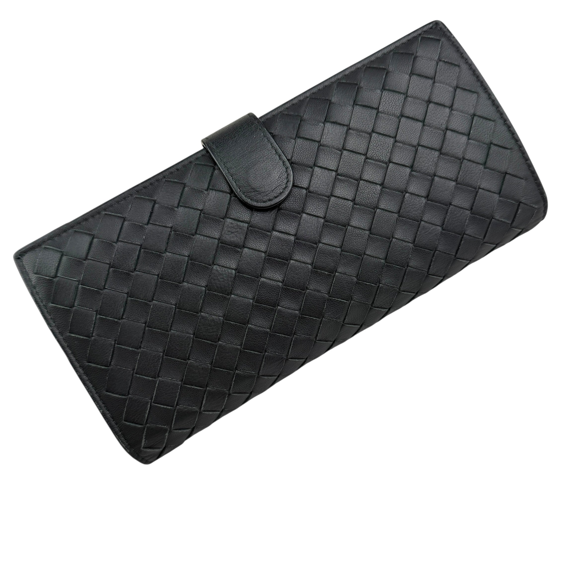 Pre-owned Bottega Veneta Black Intrecciato Woven Nappa Leather Continental Wallet wallet