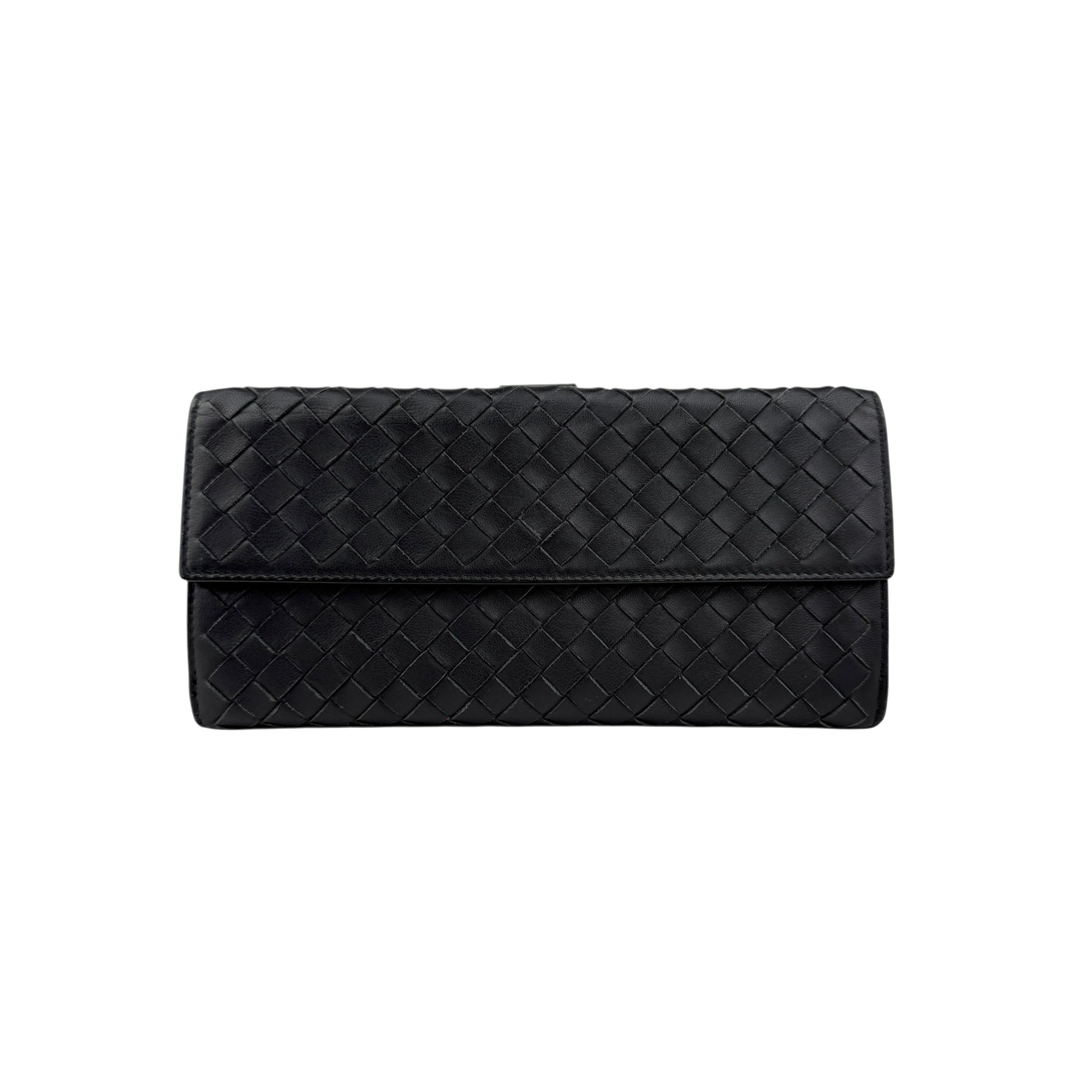 Pre-owned Bottega Veneta Black Intrecciato Woven Nappa Leather Continental Wallet wallet main image