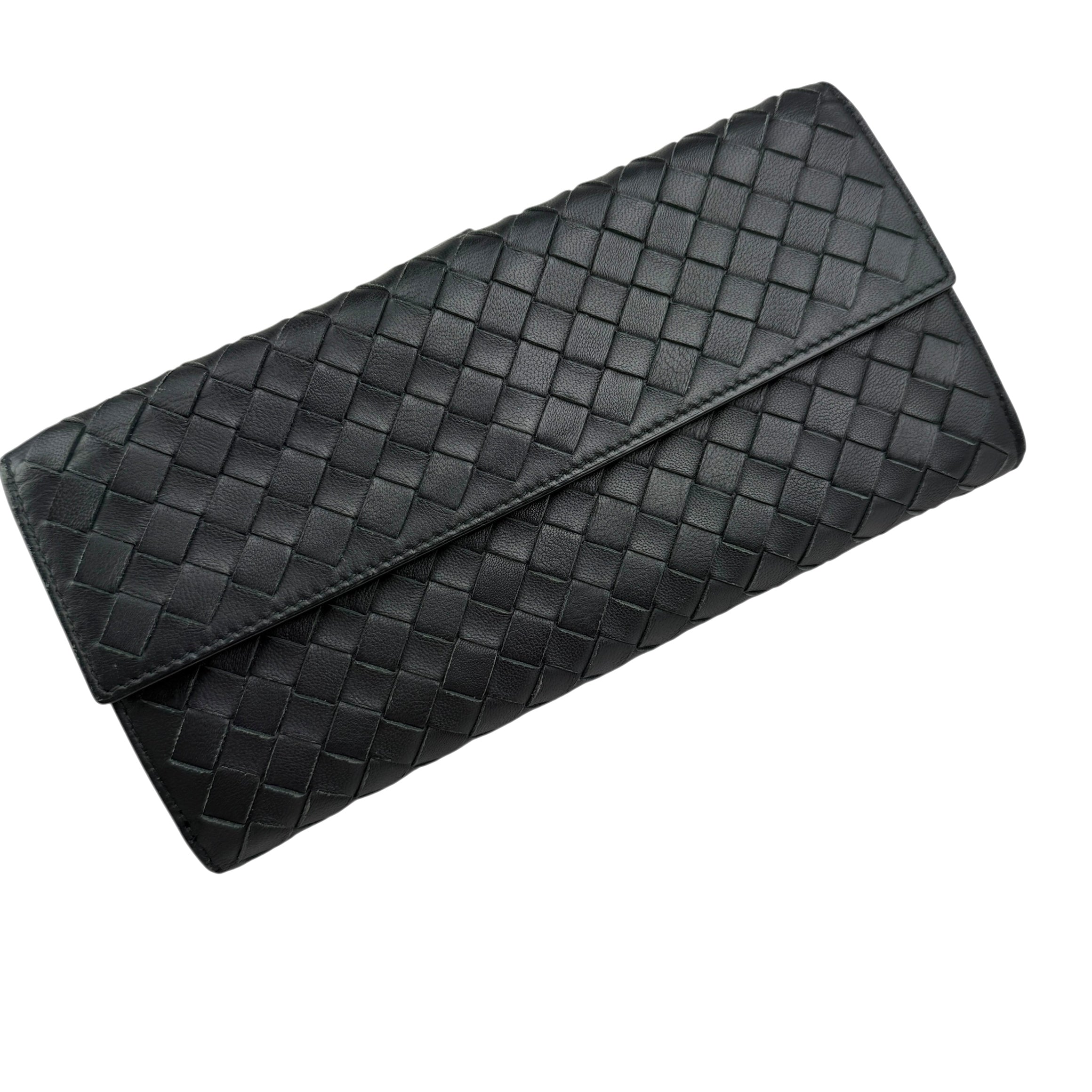 Pre-owned Bottega Veneta Black Intrecciato Woven Nappa Leather Continental Wallet wallet