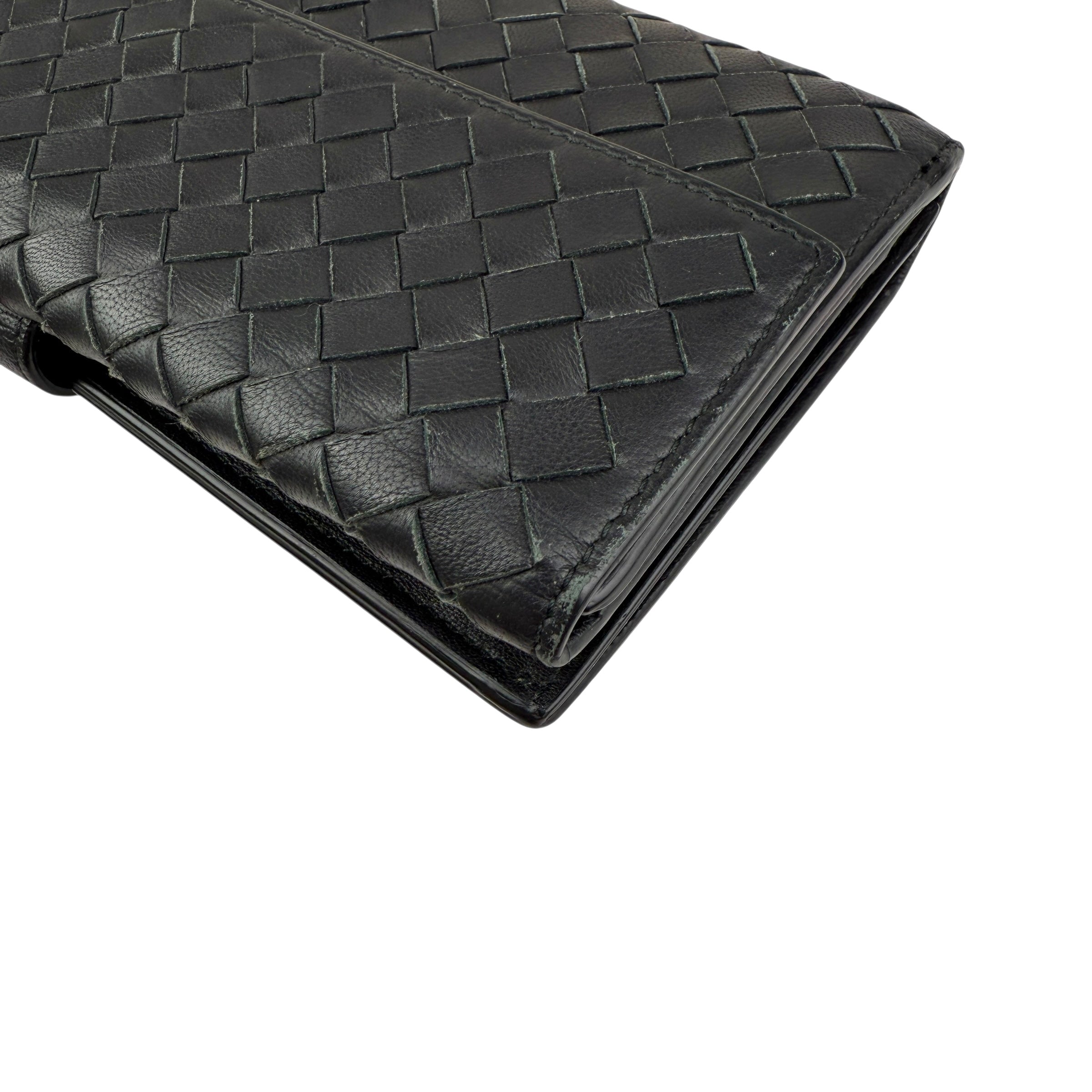 Pre-owned Bottega Veneta Black Intrecciato Woven Nappa Leather Continental Wallet wallet