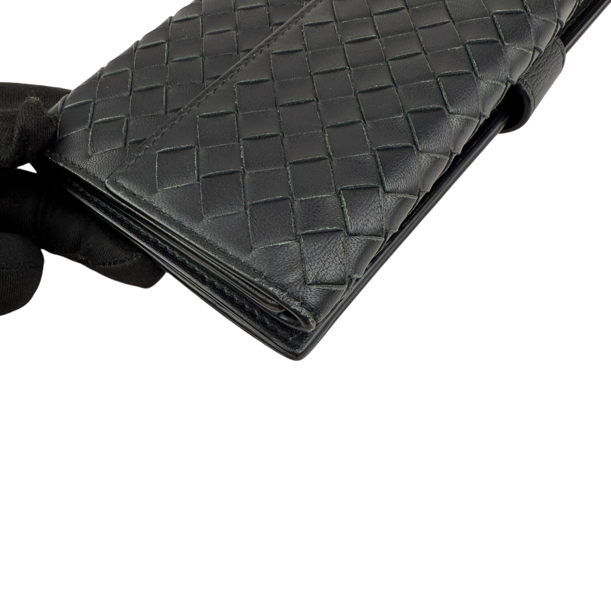 Pre-owned Bottega Veneta Black Intrecciato Woven Nappa Leather Continental Wallet wallet