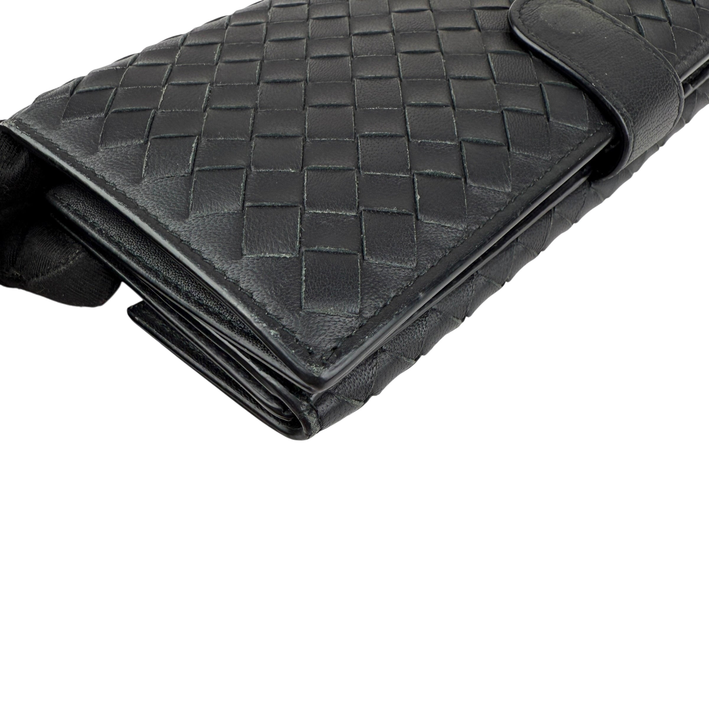 Pre-owned Bottega Veneta Black Intrecciato Woven Nappa Leather Continental Wallet wallet
