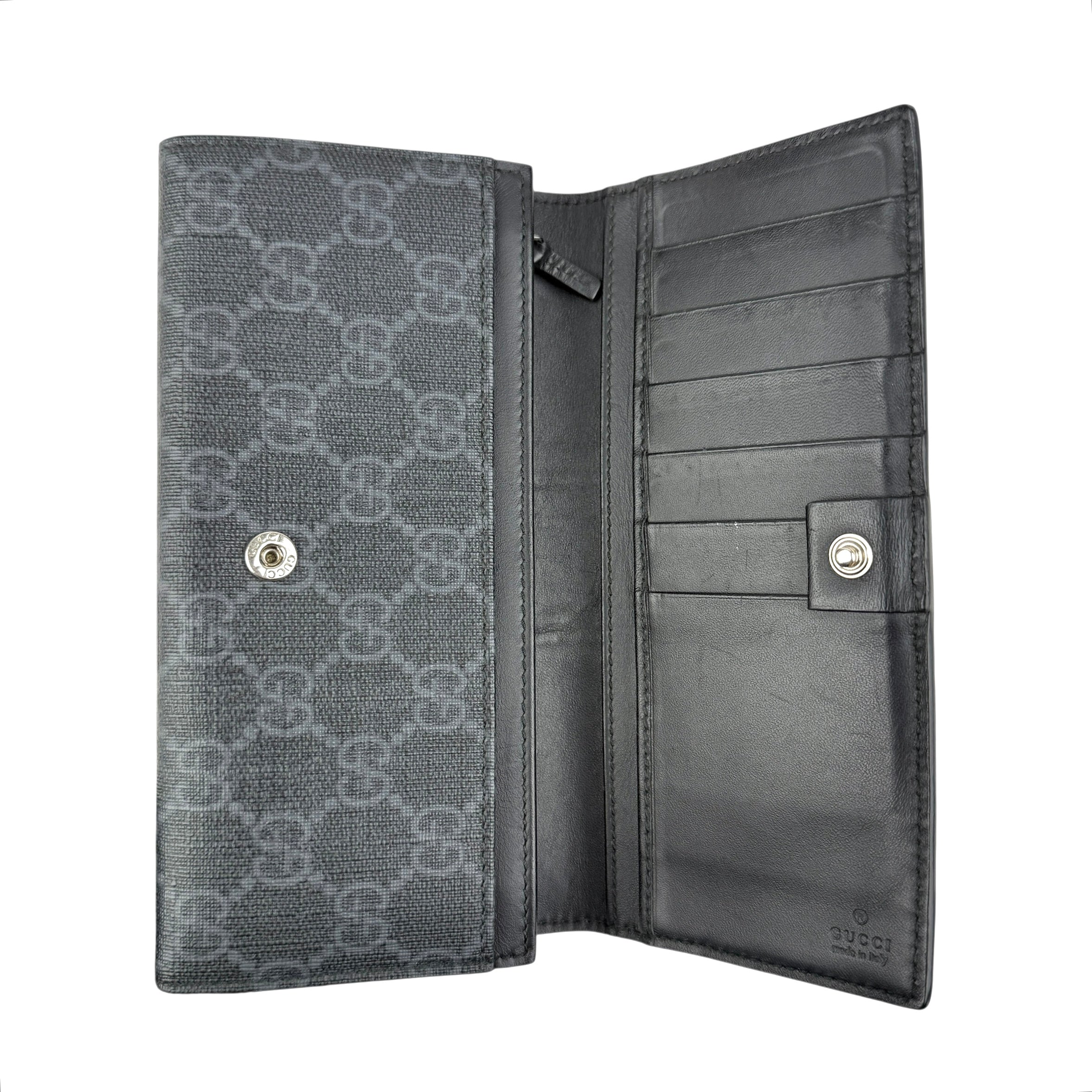 Pre-owned Gucci Black Canvas GG Supreme Web Zip Around Wallet wallet
