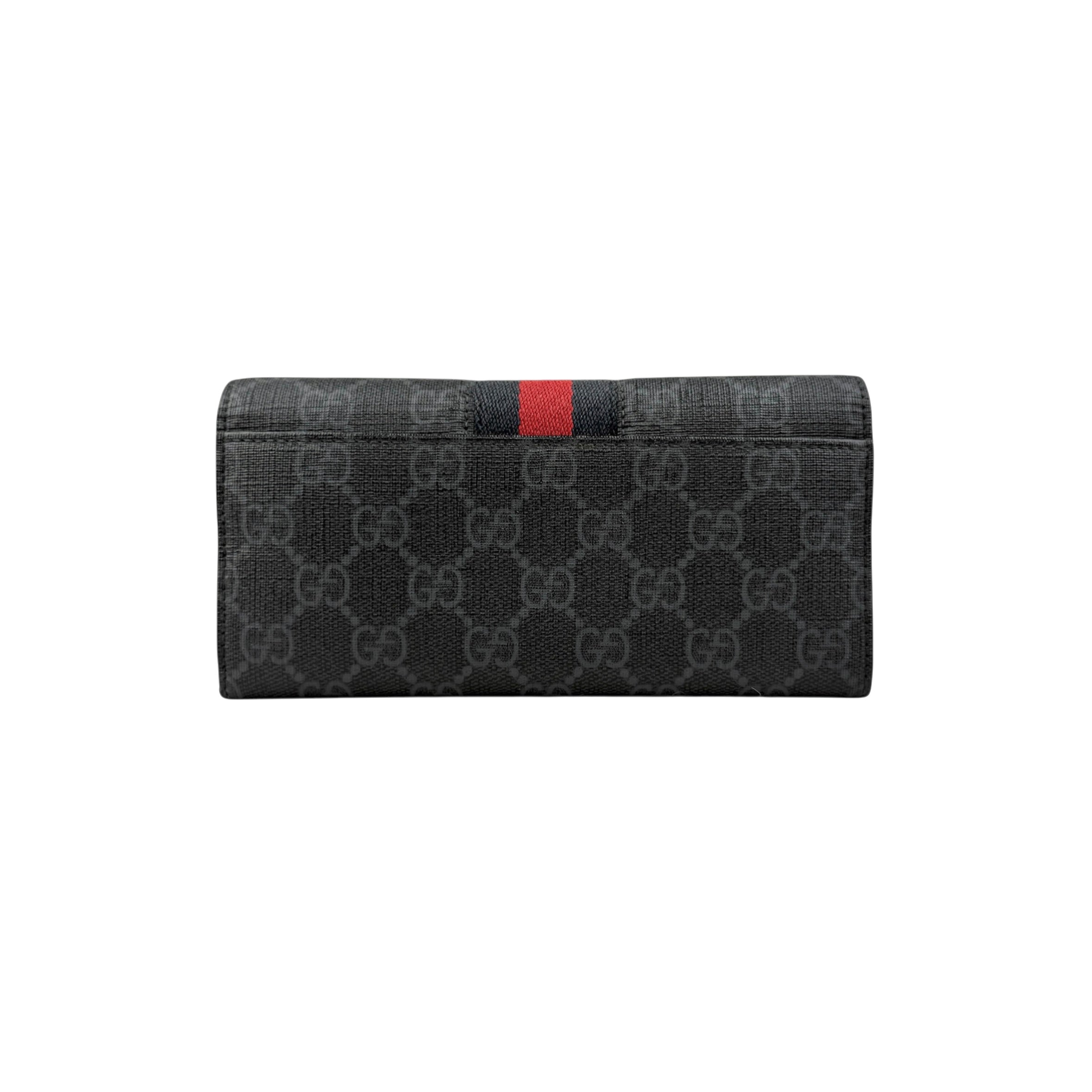 Pre-owned Gucci Black Canvas GG Supreme Web Zip Around Wallet wallet back view
