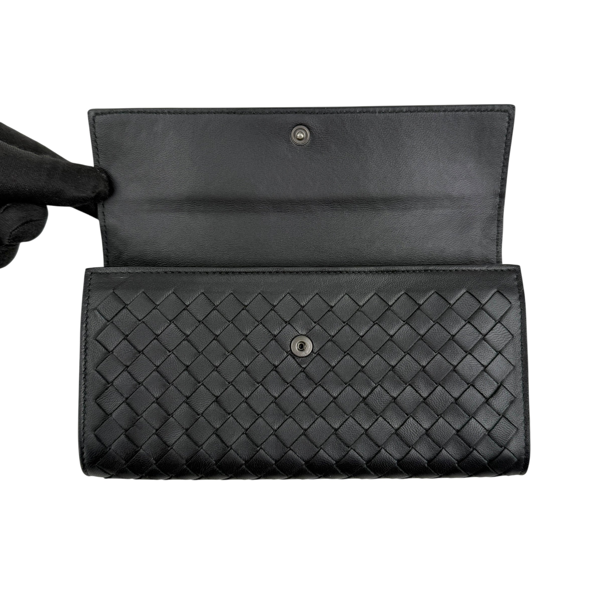 Pre-owned Bottega Veneta Black Intrecciato Woven Nappa Leather Continental Wallet wallet