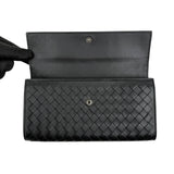 Pre-owned Bottega Veneta Black Intrecciato Woven Nappa Leather Continental Wallet wallet