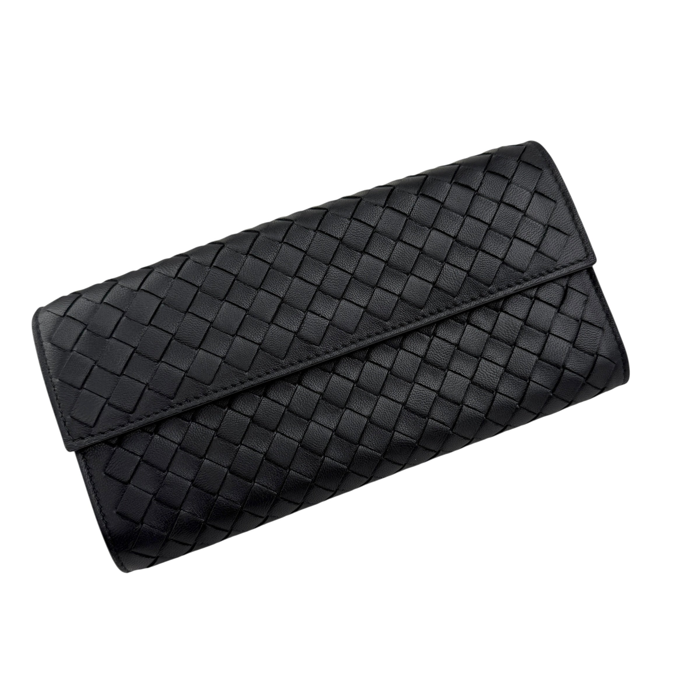 Pre-owned Bottega Veneta Black Intrecciato Woven Nappa Leather Continental Wallet wallet