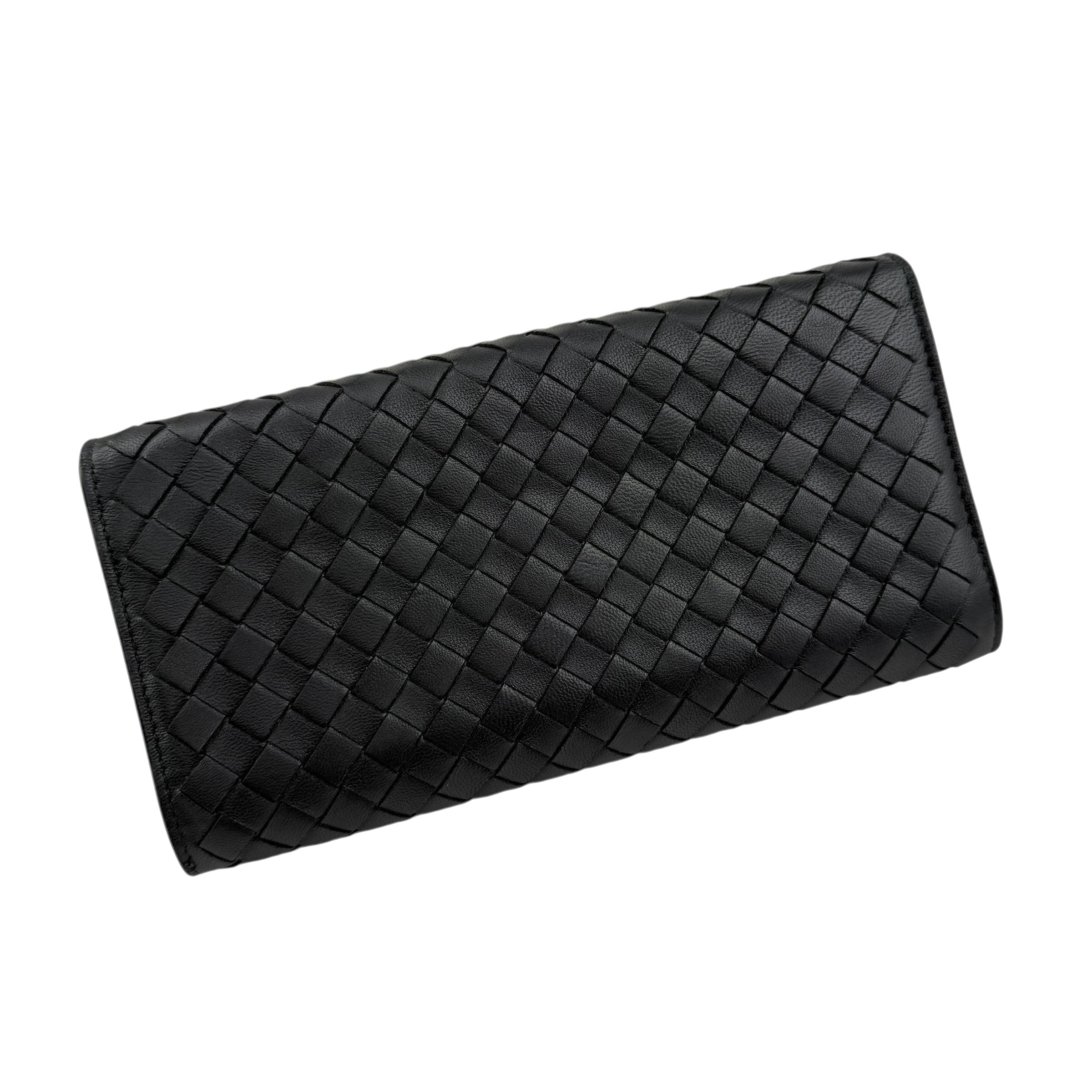 Pre-owned Bottega Veneta Black Intrecciato Woven Nappa Leather Continental Wallet wallet
