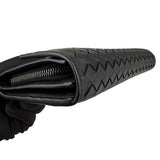 Pre-owned Bottega Veneta Black Intrecciato Woven Nappa Leather Continental Wallet wallet