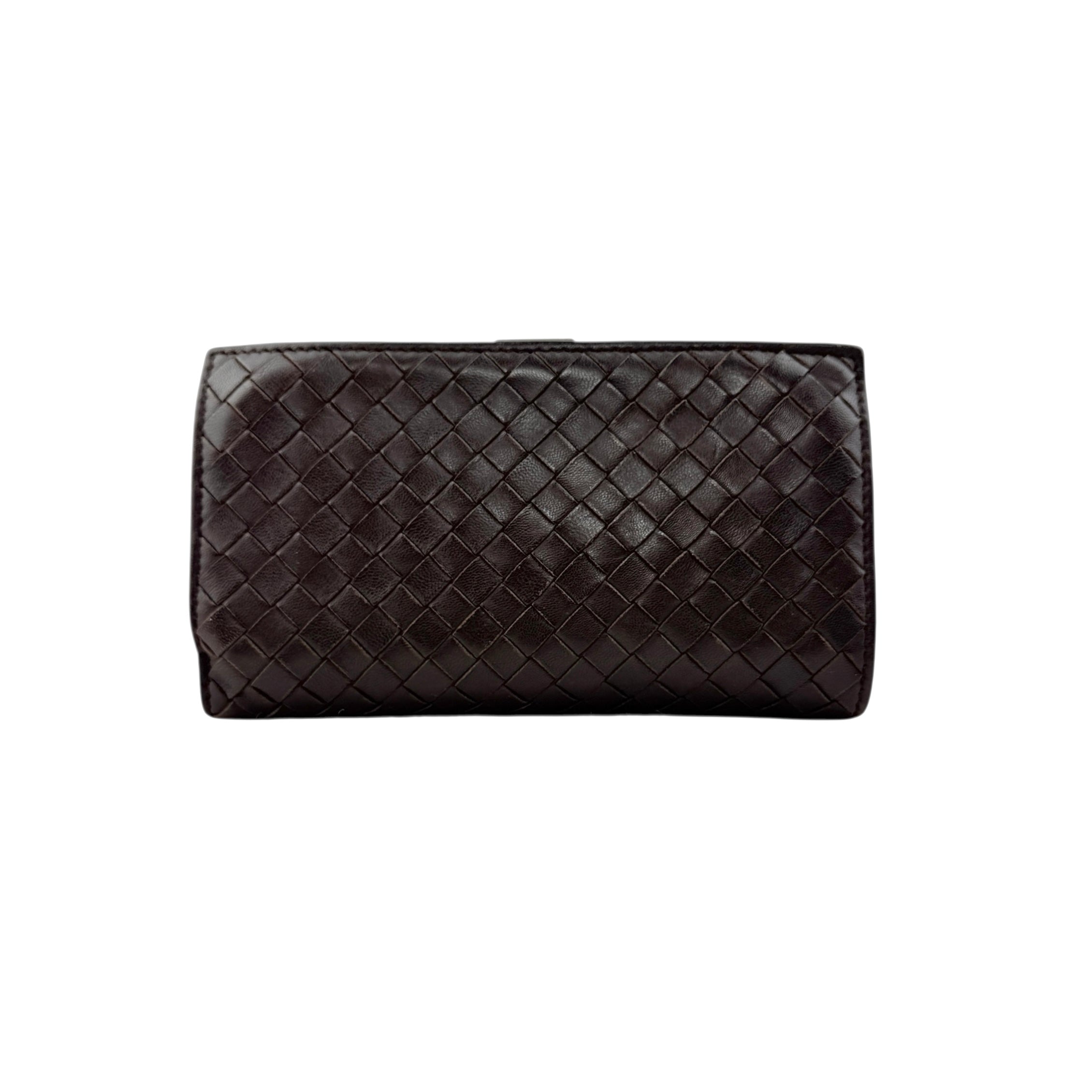 Pre-owned Bottega Veneta Intrecciato Nappa Leather French Flap Wallet wallet back view
