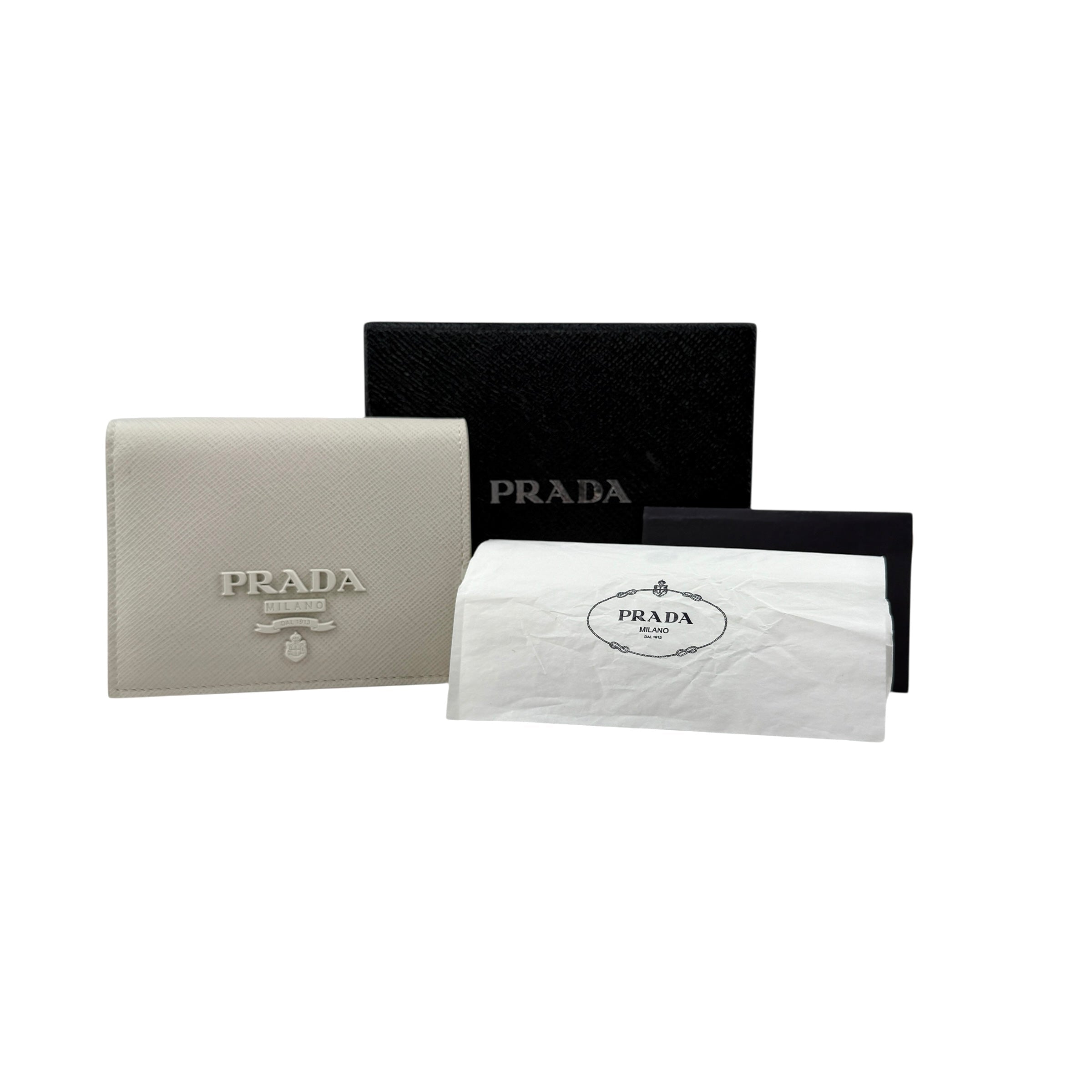 Pre-owned Prada Saffiano Shine Monochrome Bi-Fold Wallet Talco wallet back view