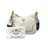 Pre-owned prada vitello daino zippered hobo messenger bag white front back view