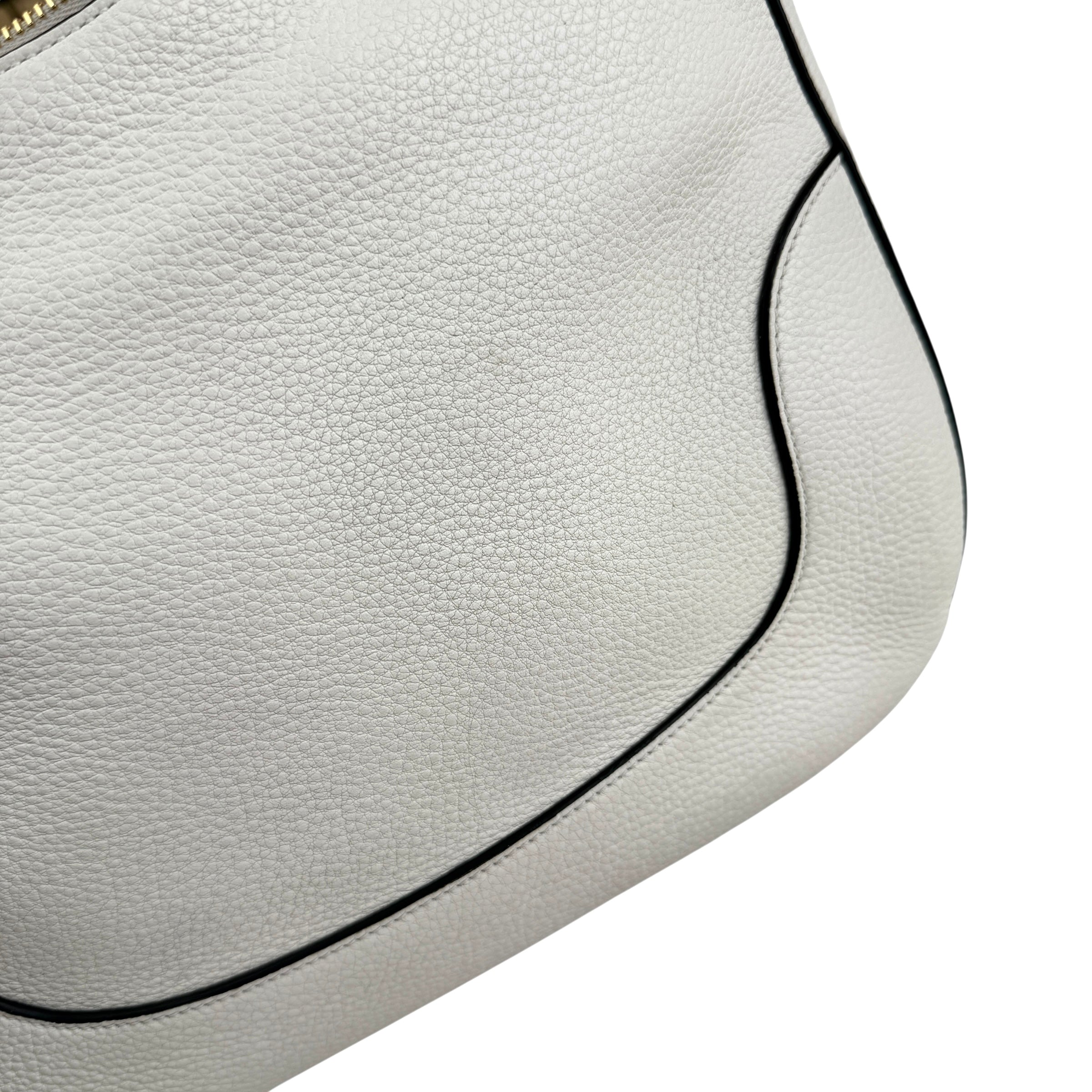 Pre-owned prada vitello daino zippered hobo messenger bag white front