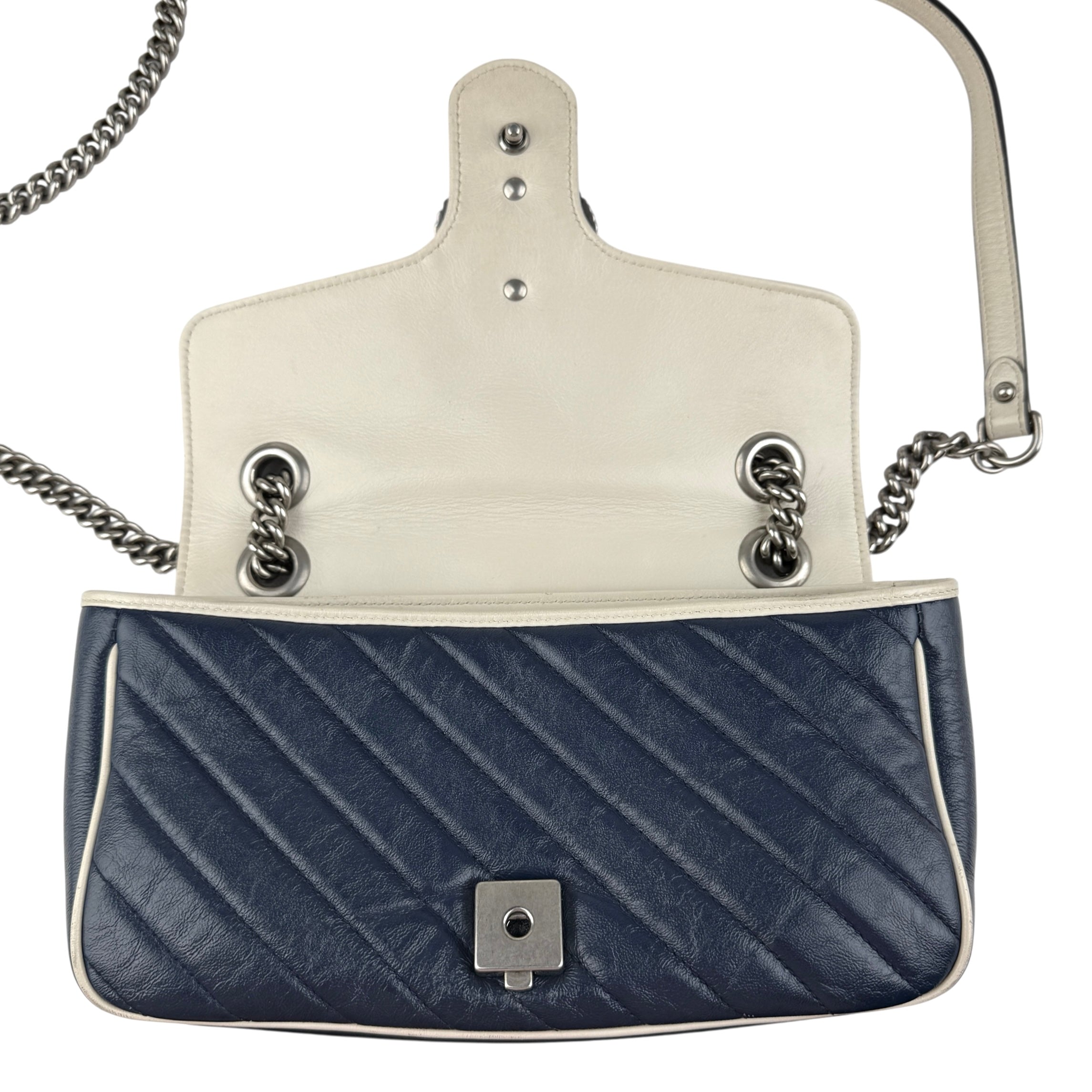 Pre-owned gucci navy and white gg marmont shoulder bag front