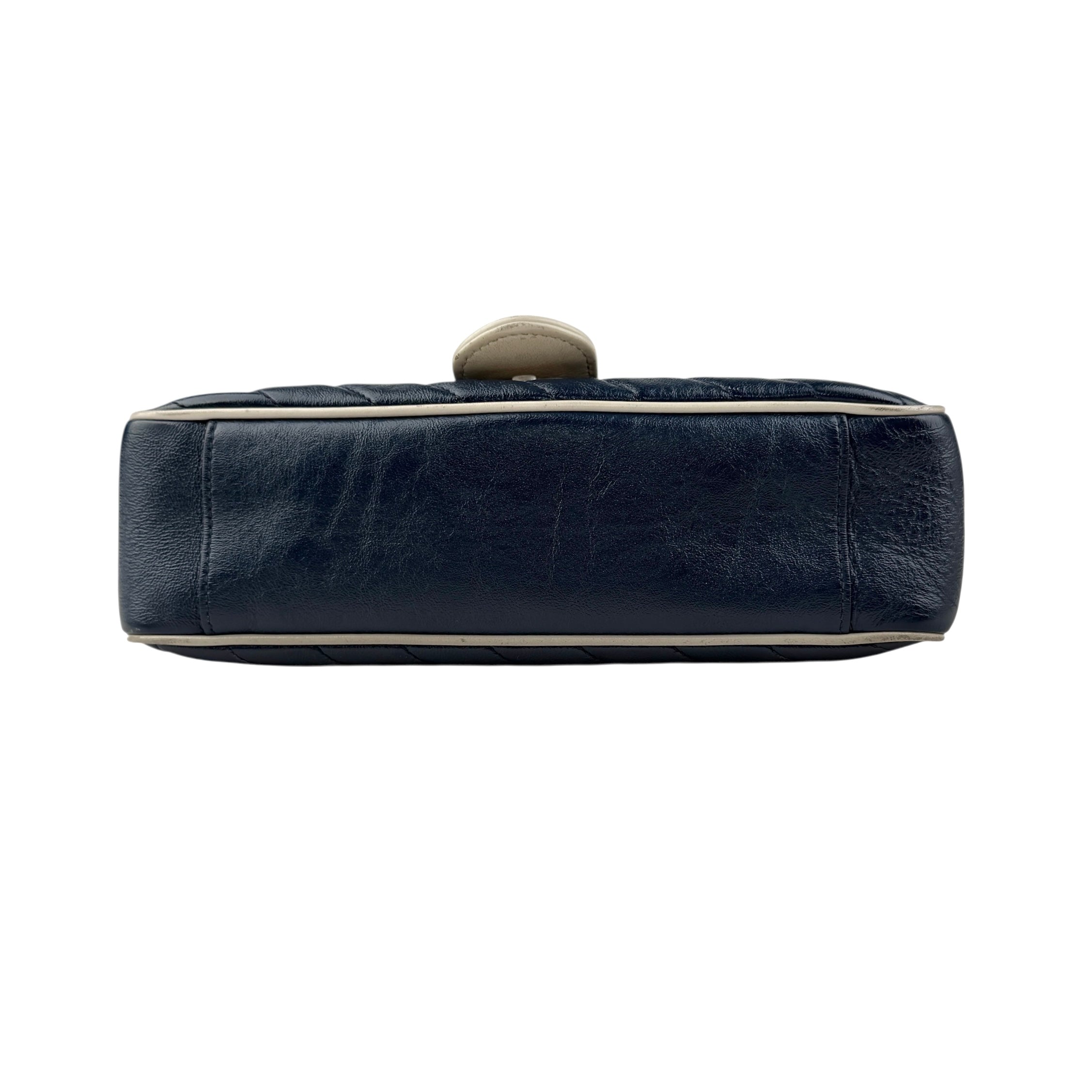 gucci navy and white gg marmont shoulder bag bottom