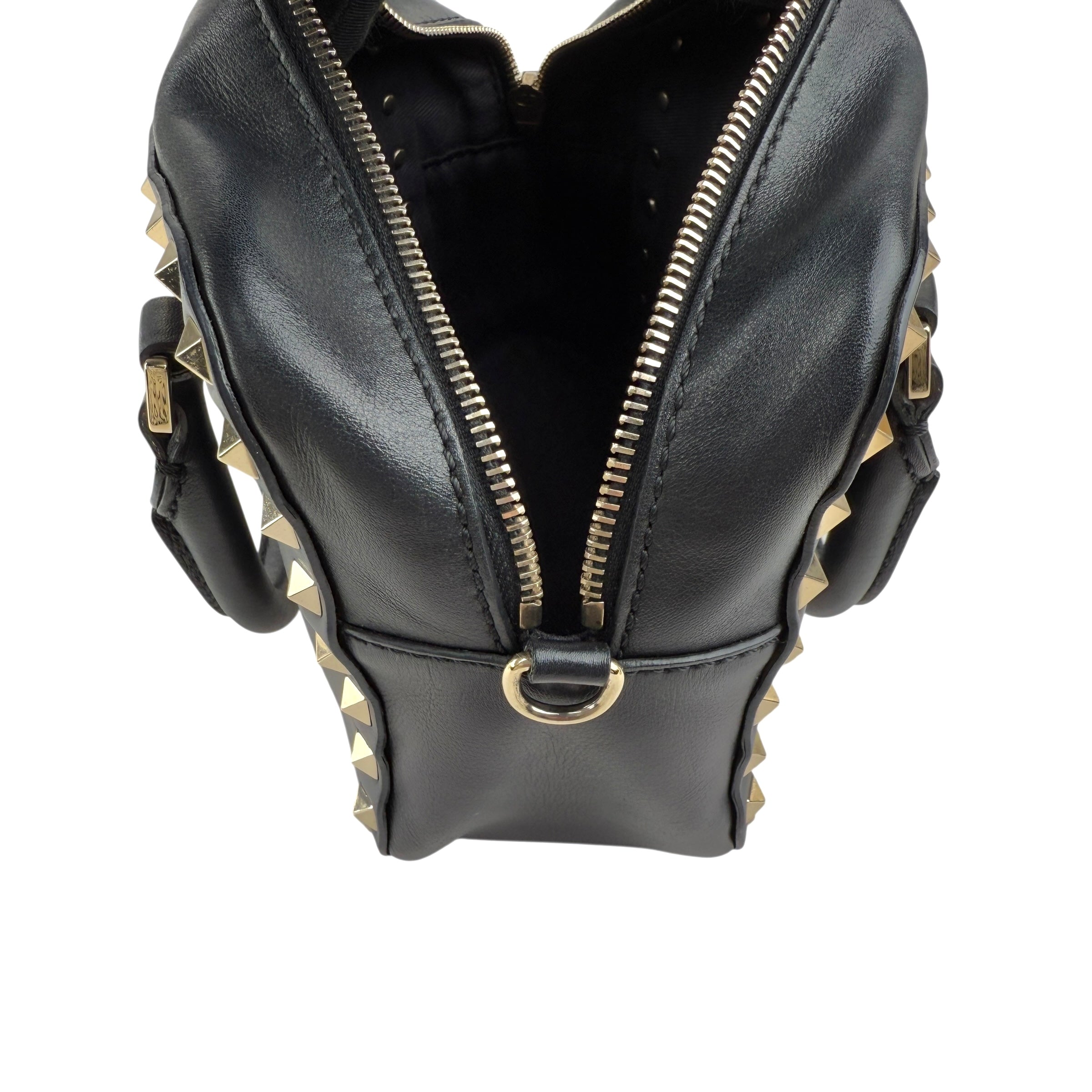Pre-owned valentino black leather rockstud crossbody bag front