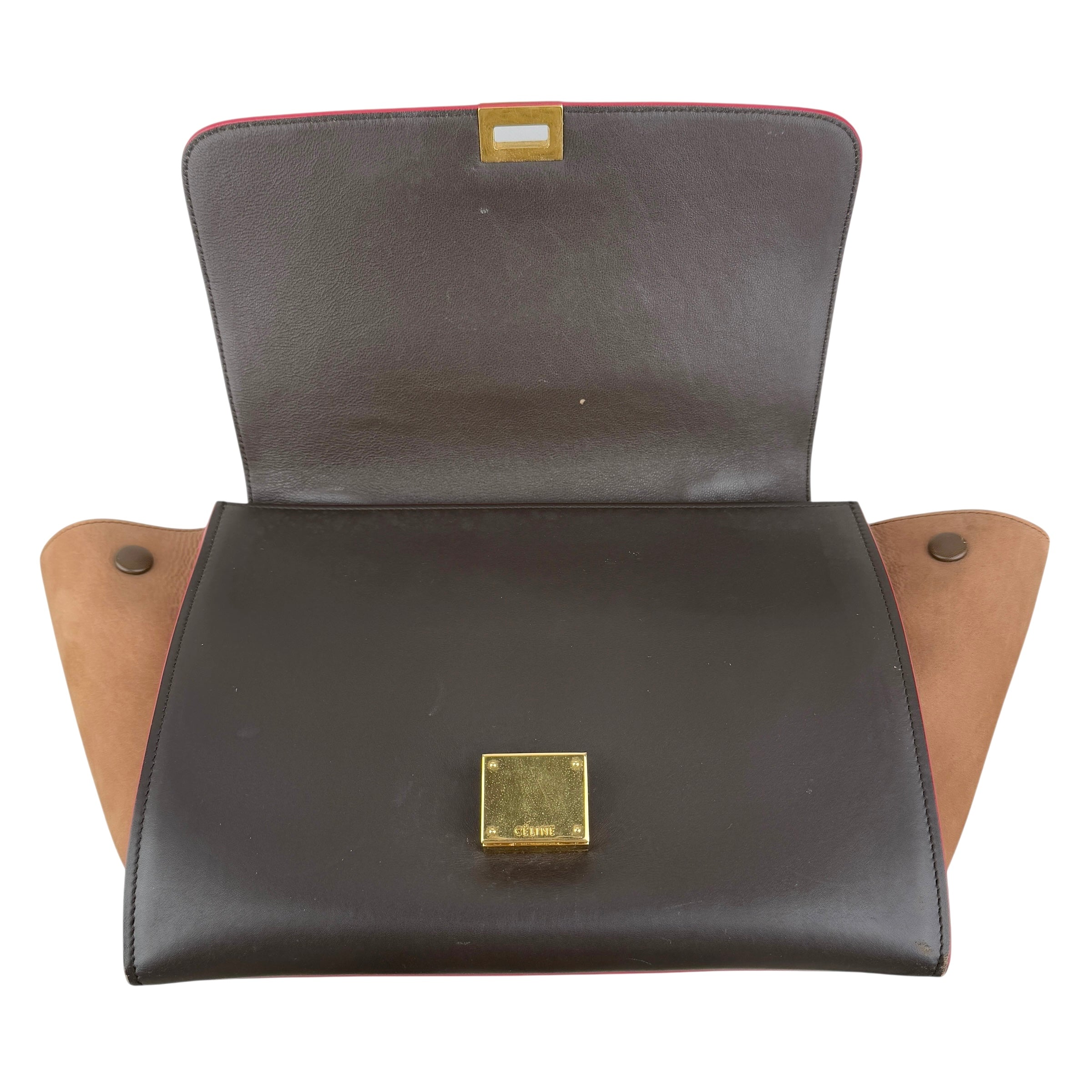 Pre-owned celine tricolor calfskin and suede trapeze satchel front