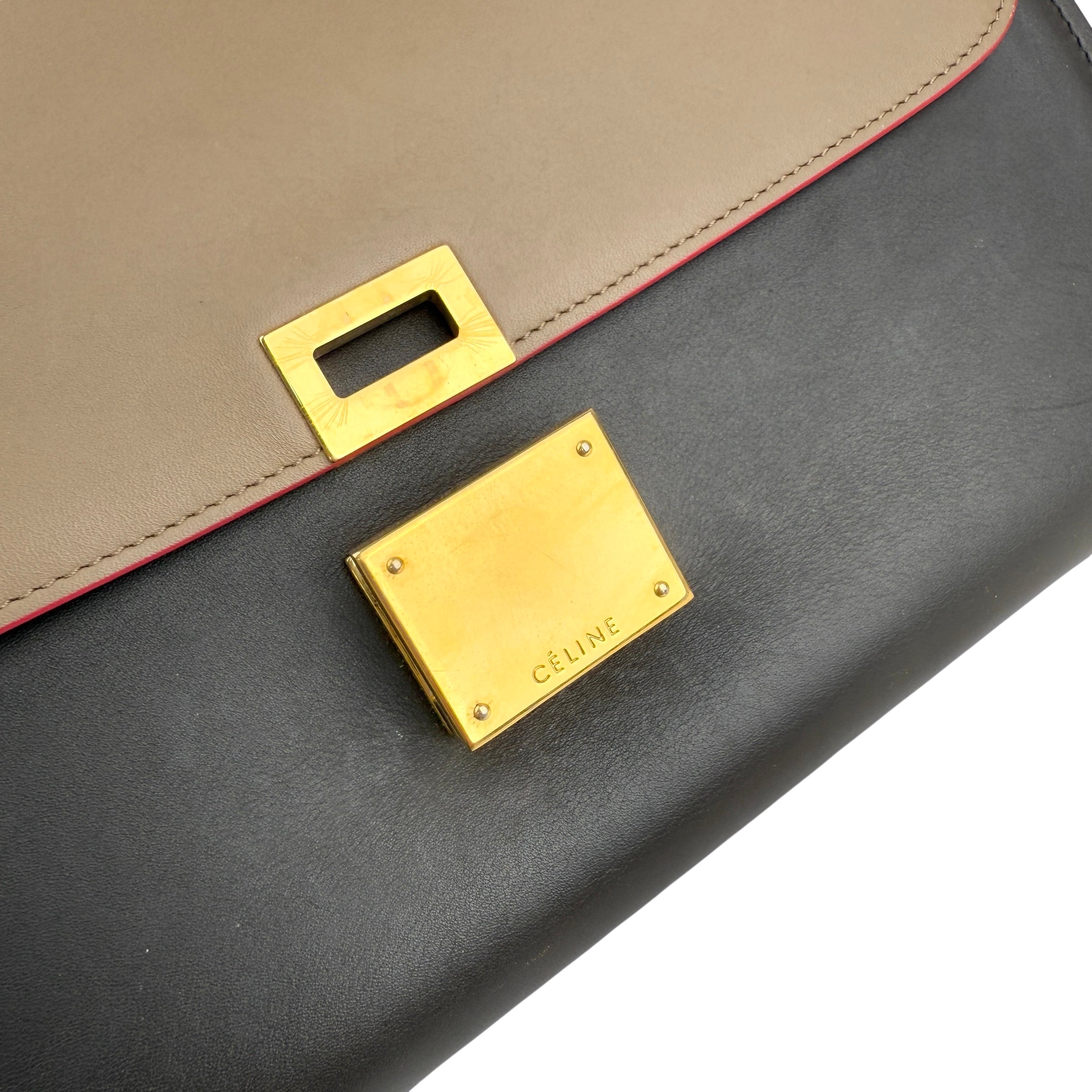 Pre-owned celine tricolor calfskin and suede trapeze satchel front