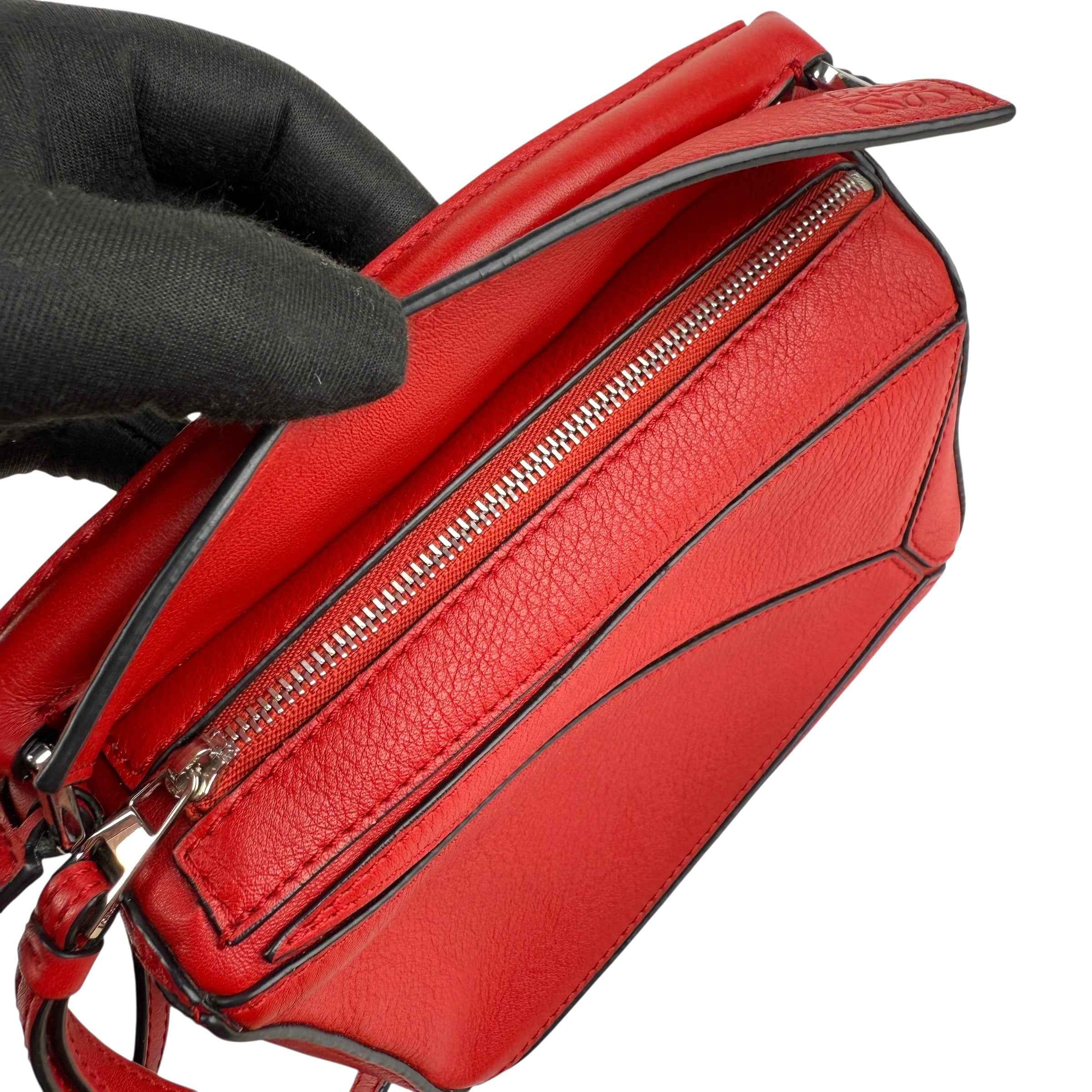 Loewe Raspberry Calfskin Mini Puzzle Bag