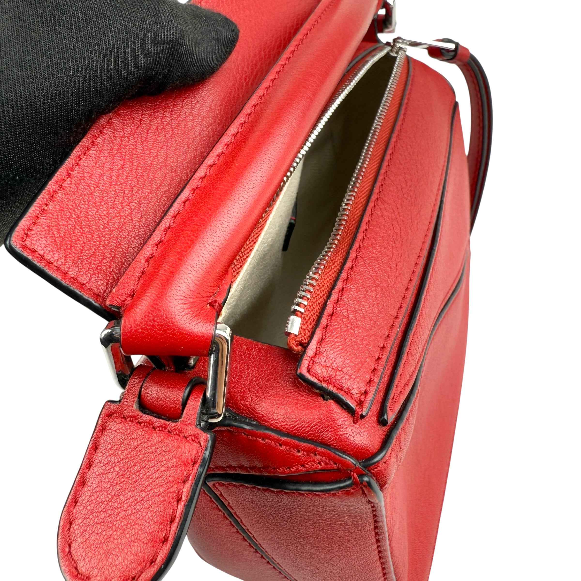 Loewe Raspberry Calfskin Mini Puzzle Bag
