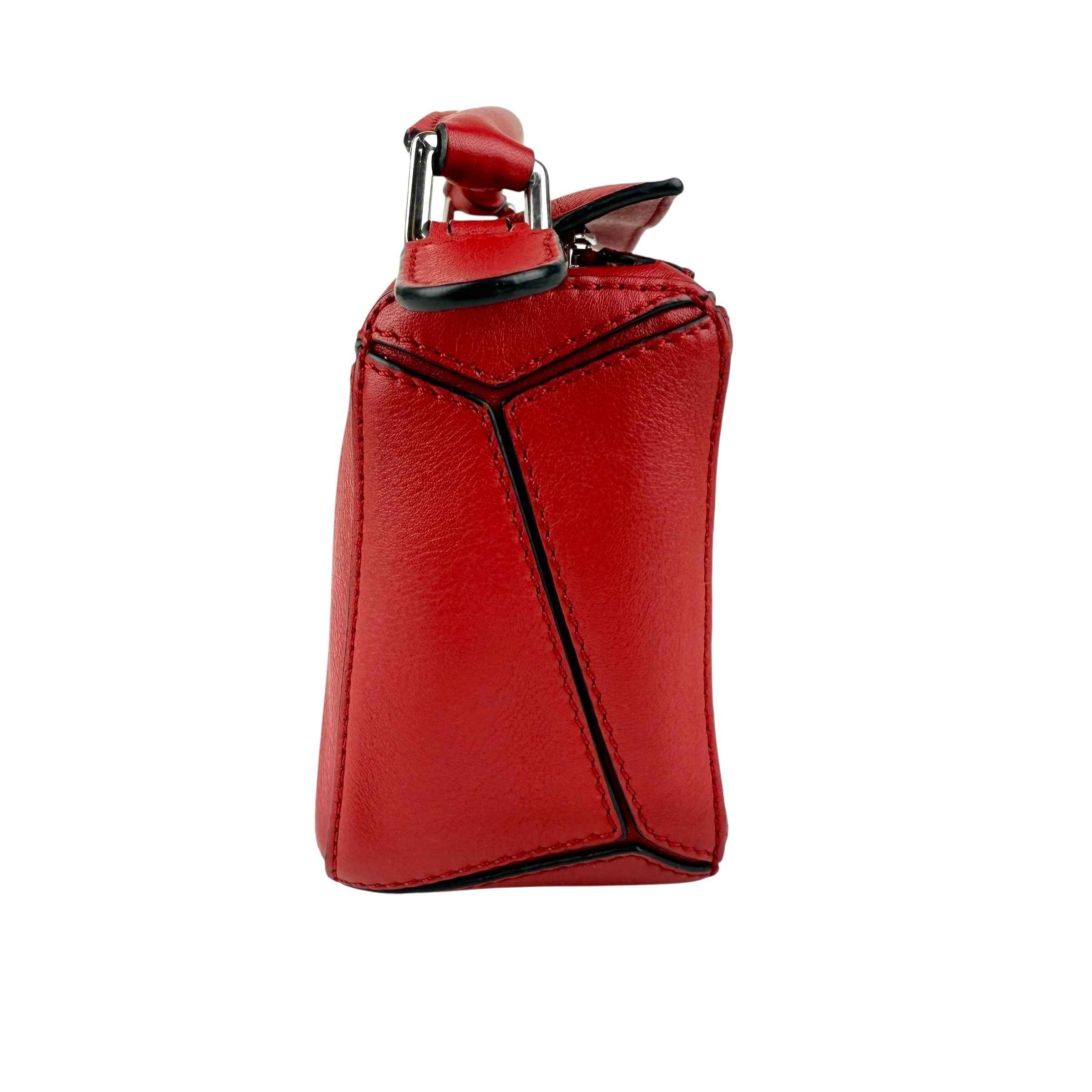 Loewe Raspberry Calfskin Mini Puzzle Bag