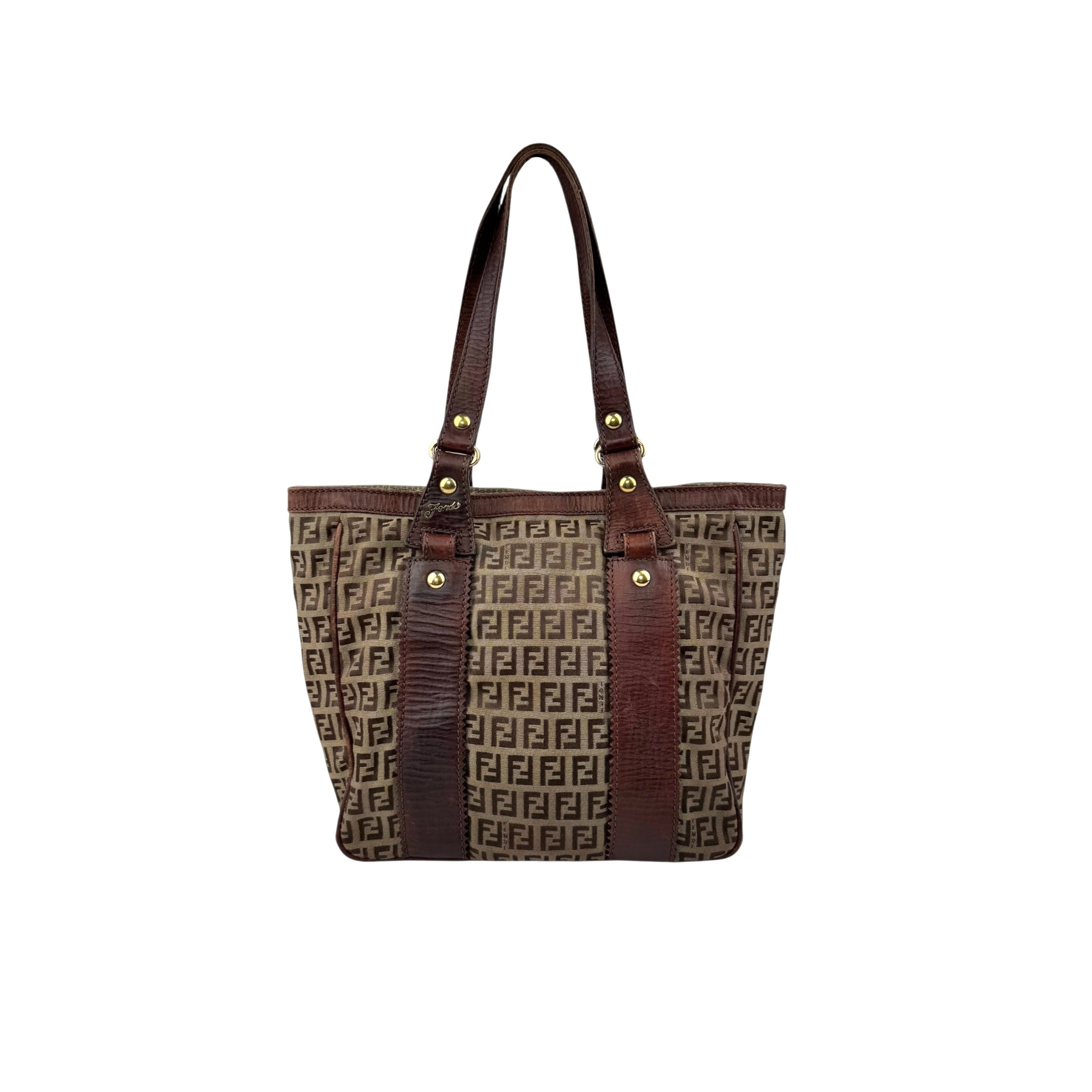 Pre-owned Fendi Zucca Tote Bag Beige Canvas and Leather tote bag back view