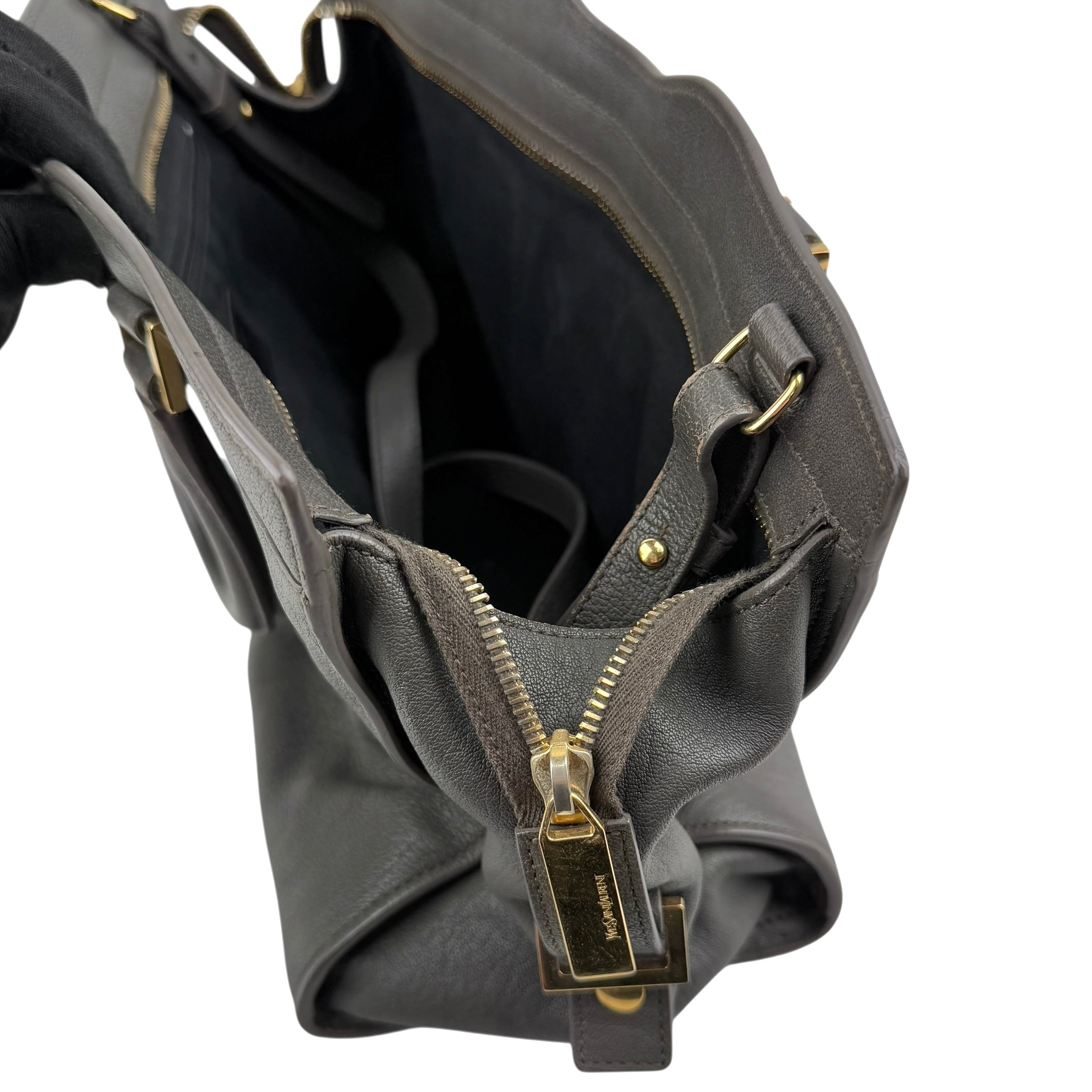 Pre-owned Saint Laurent Grey Calfskin Leather Cabas Chyc bag
