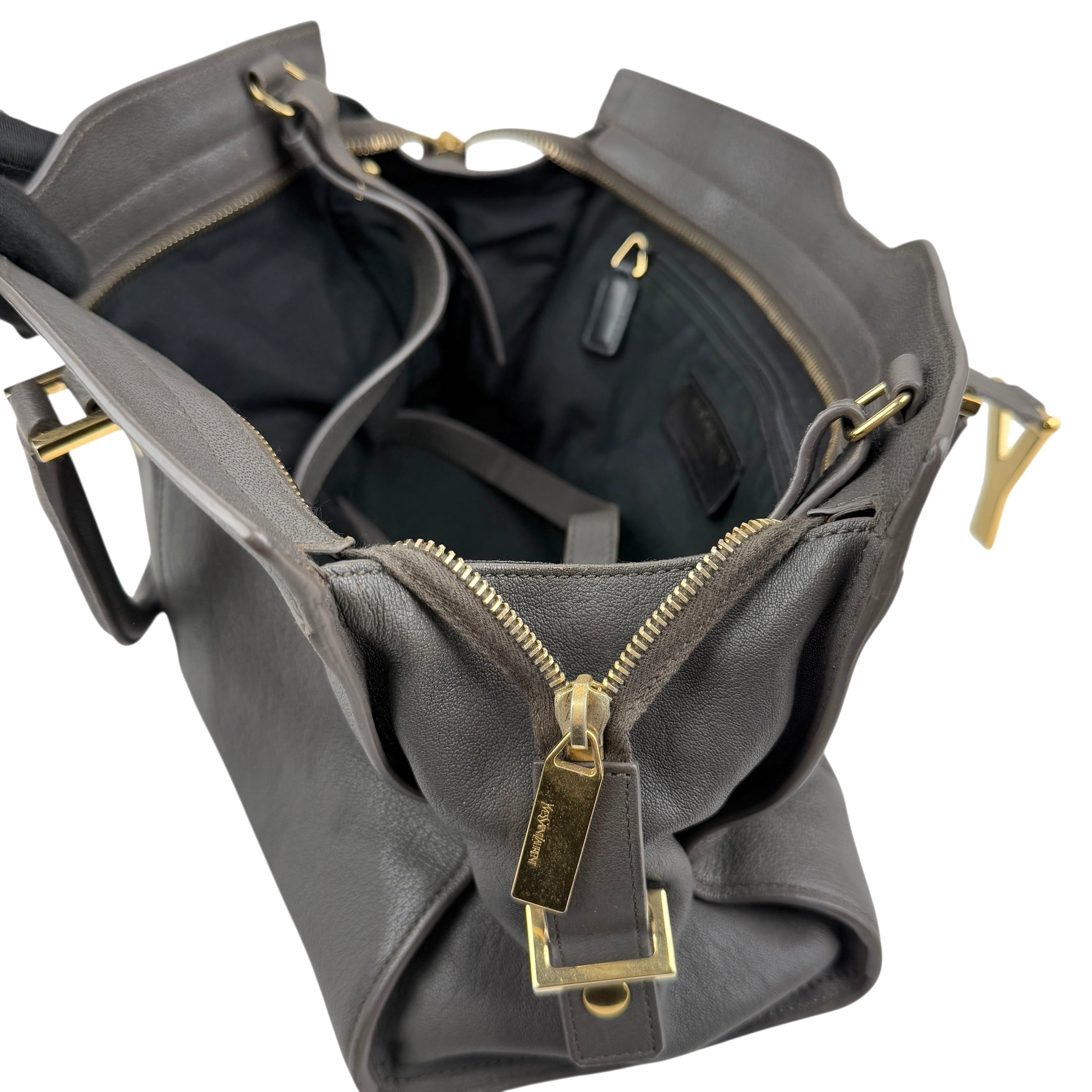 Pre-owned Saint Laurent Grey Calfskin Leather Cabas Chyc bag