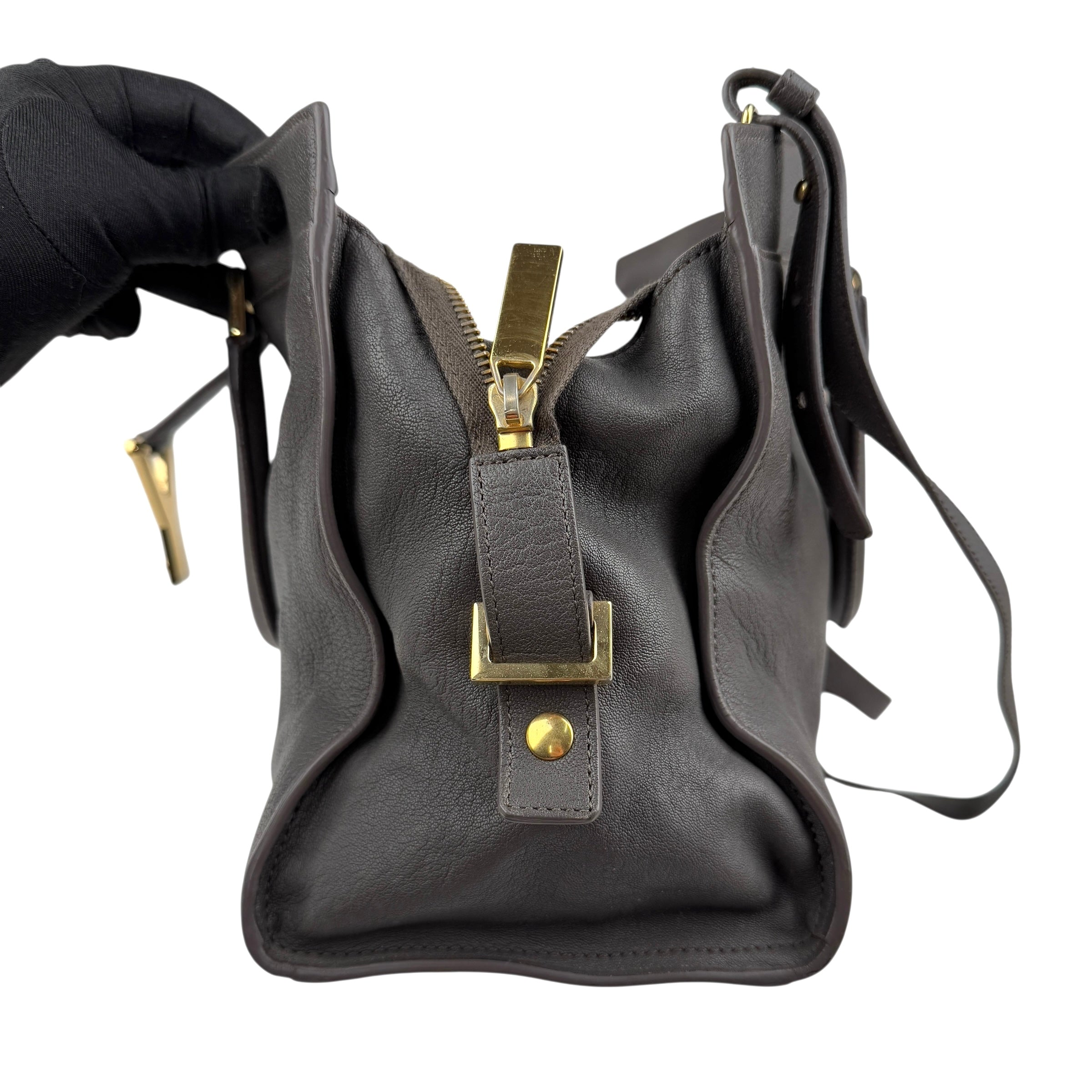 Pre-owned Saint Laurent Grey Calfskin Leather Cabas Chyc bag