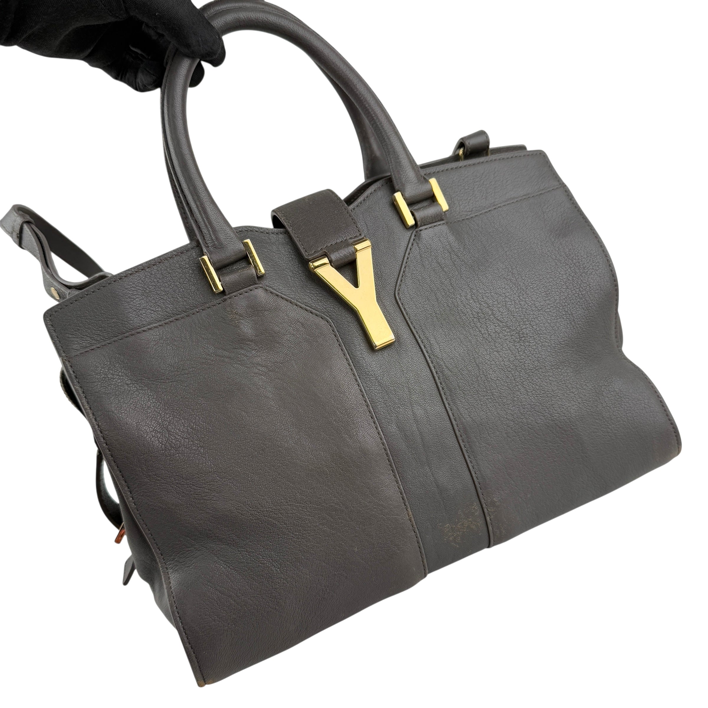 Pre-owned Saint Laurent Grey Calfskin Leather Cabas Chyc bag