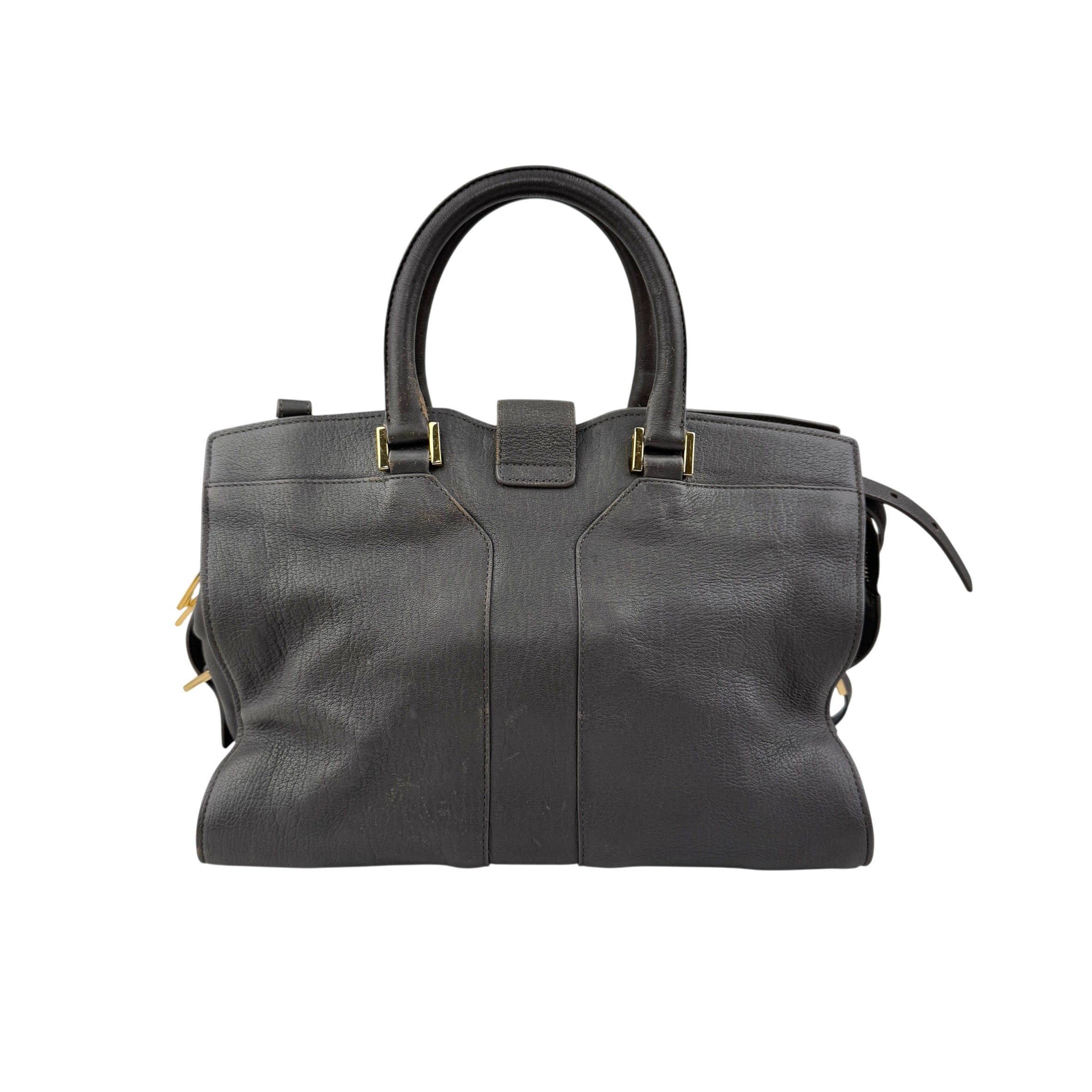 Pre-owned Saint Laurent Grey Calfskin Leather Cabas Chyc bag back view