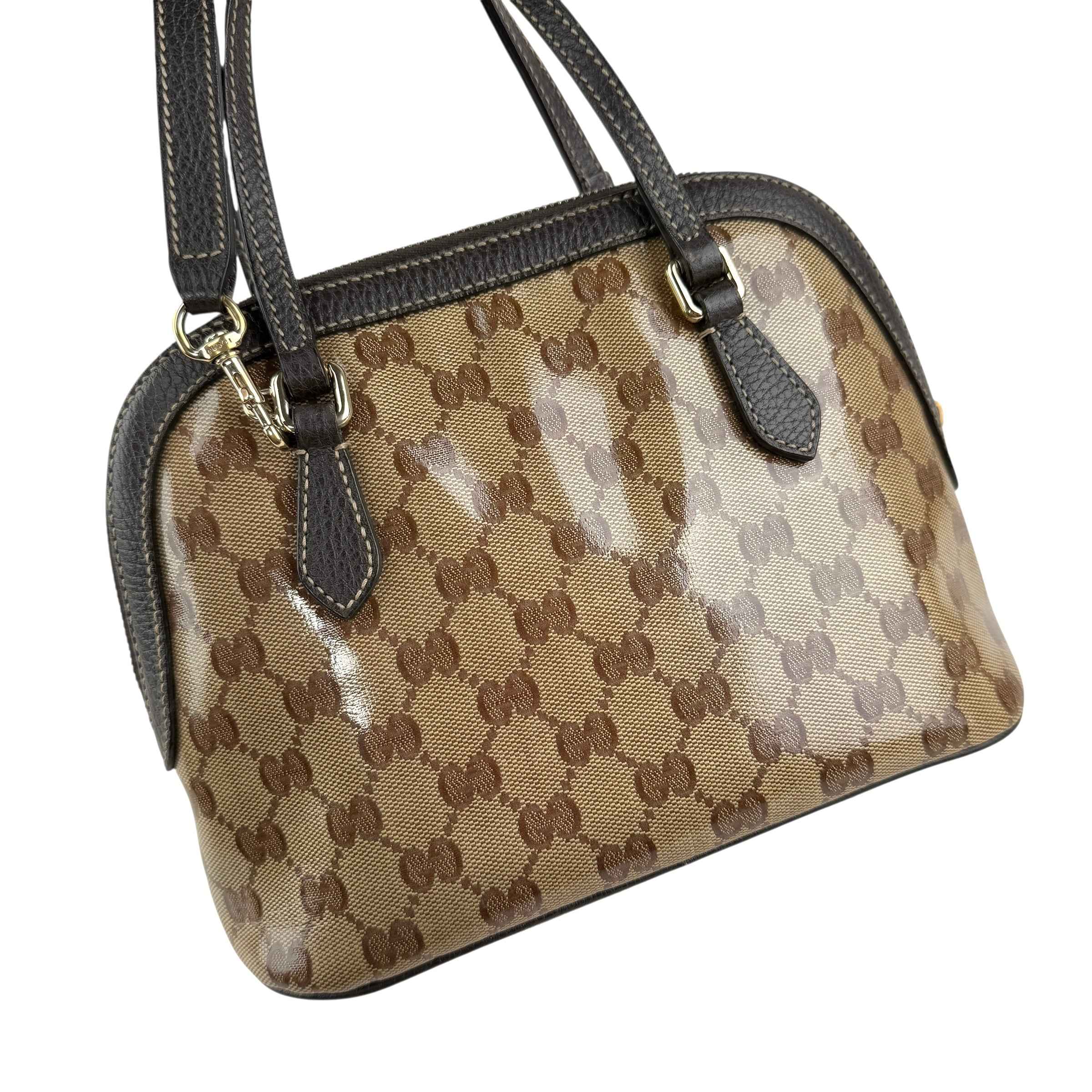 Gucci Brown GG Crystal Canvas Dome Handbag Small