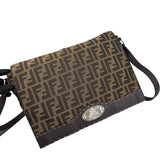 Fendi Zucca Brown Leather Messenger Bag