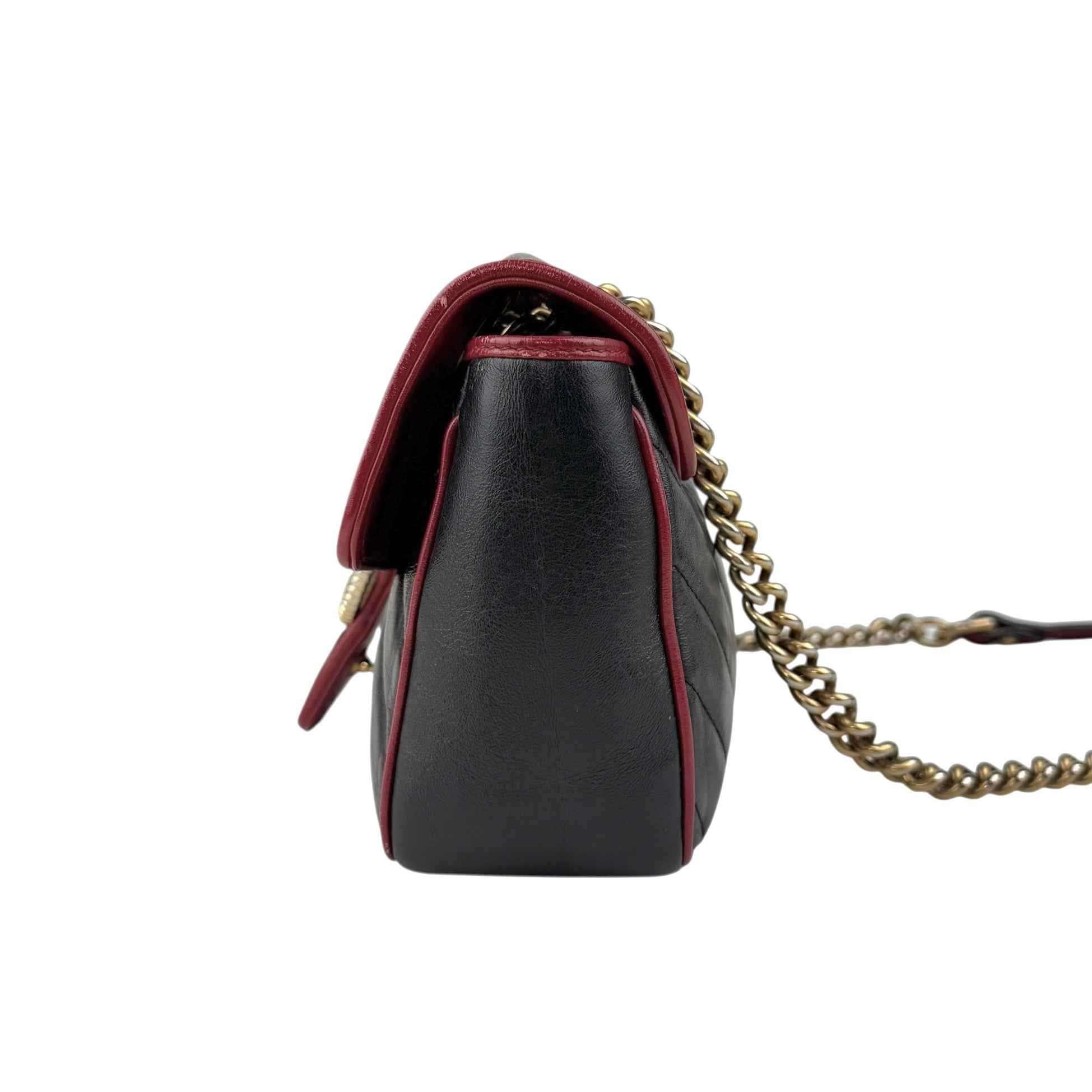 Gucci Black/RedQuilted Leather Marmont Torchon Flap Bag