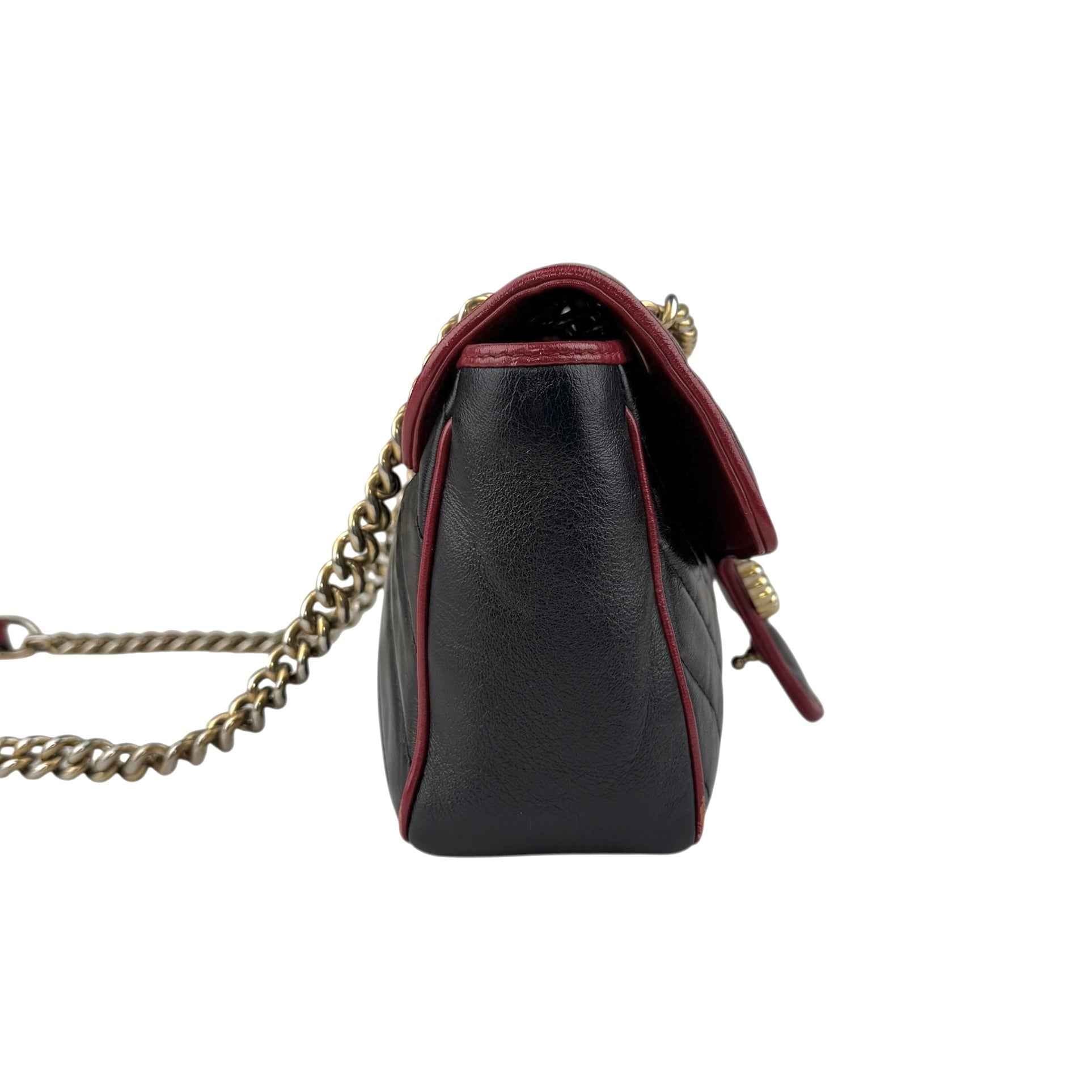 Gucci Black/RedQuilted Leather Marmont Torchon Flap Bag