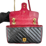 Gucci Black/RedQuilted Leather Marmont Torchon Flap Bag