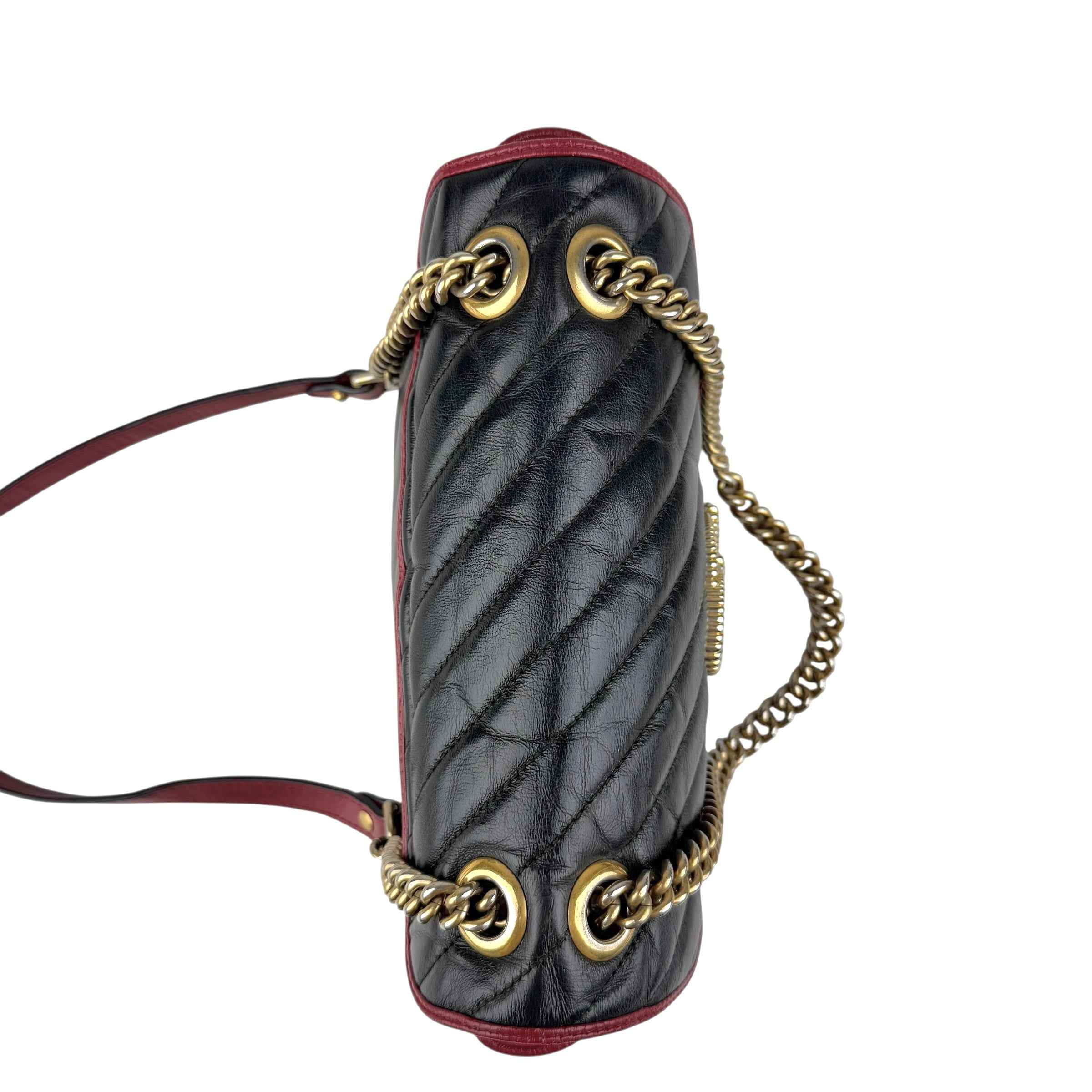 Gucci Black/RedQuilted Leather Marmont Torchon Flap Bag