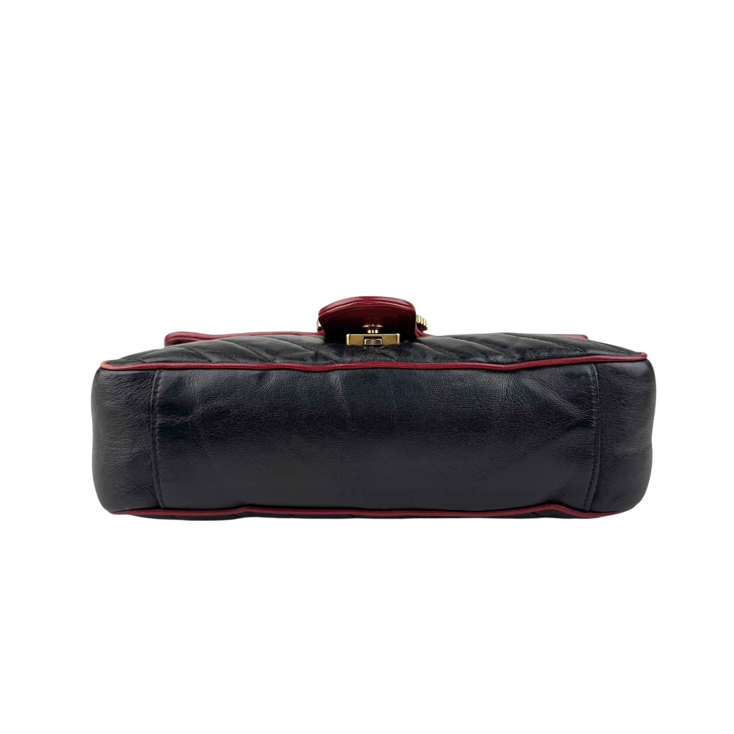 Gucci Black/RedQuilted Leather Marmont Torchon Flap Bag