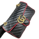 Gucci Black/RedQuilted Leather Marmont Torchon Flap Bag