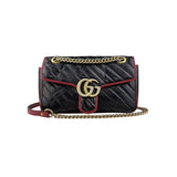 Gucci Black/RedQuilted Leather Marmont Torchon Flap Bag