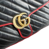 Gucci Black/RedQuilted Leather Marmont Torchon Flap Bag