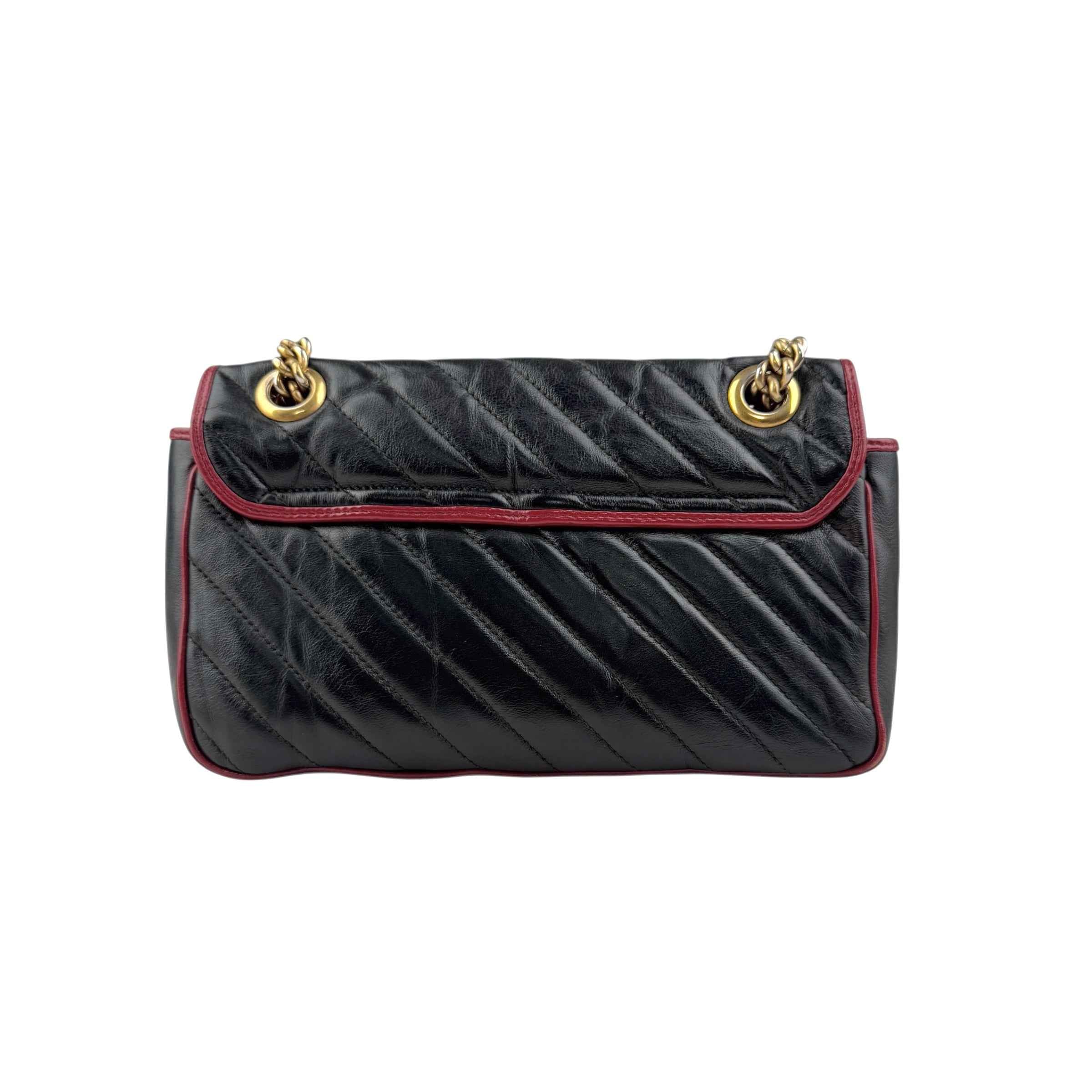 Gucci Black/RedQuilted Leather Marmont Torchon Flap Bag